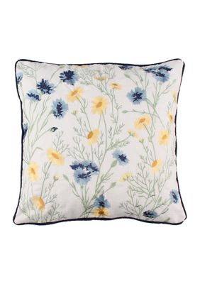 Linnea Blue Floral Embroidered Pillow
