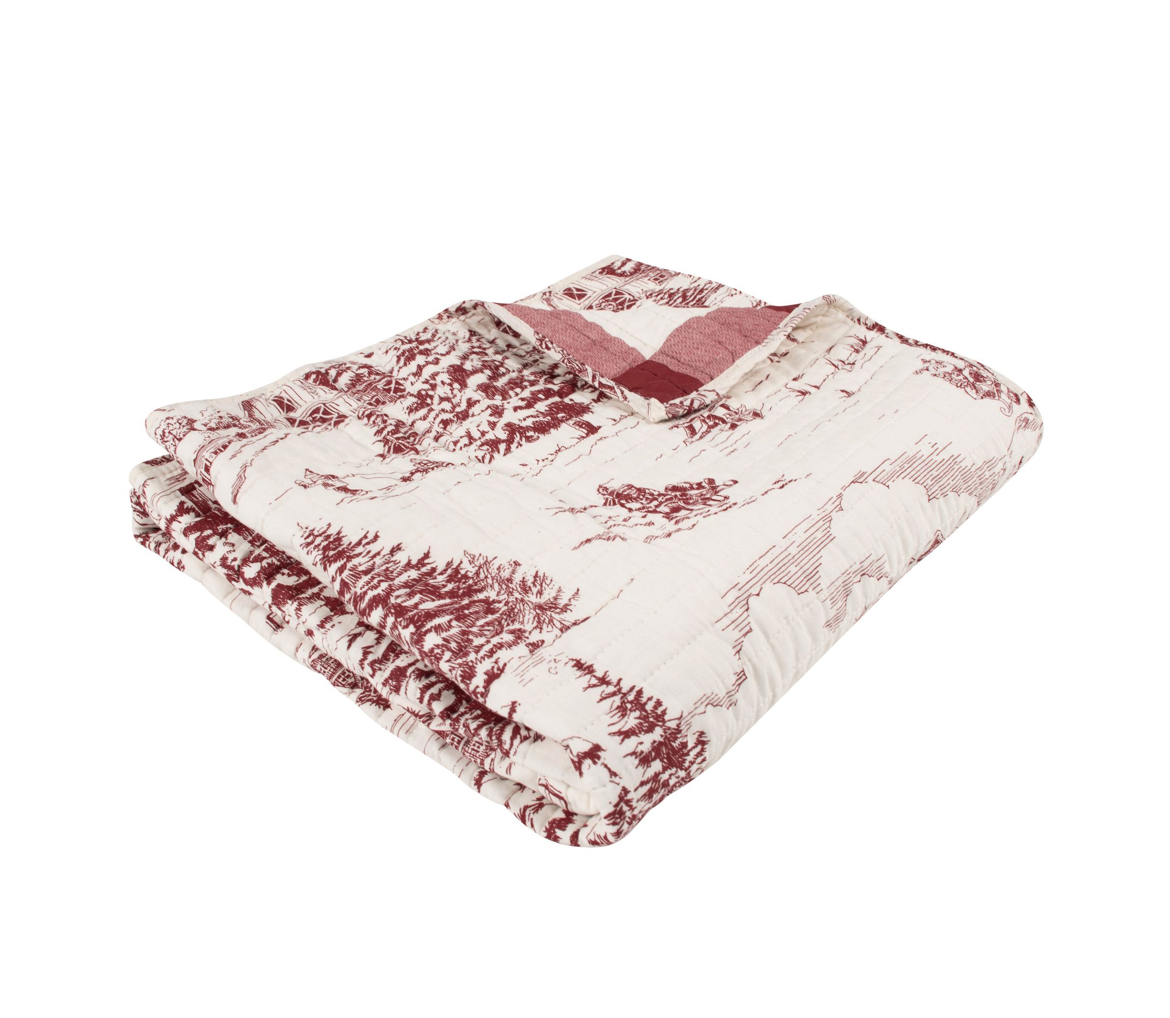 Winter Sleigh Ride Red Quilted Throw