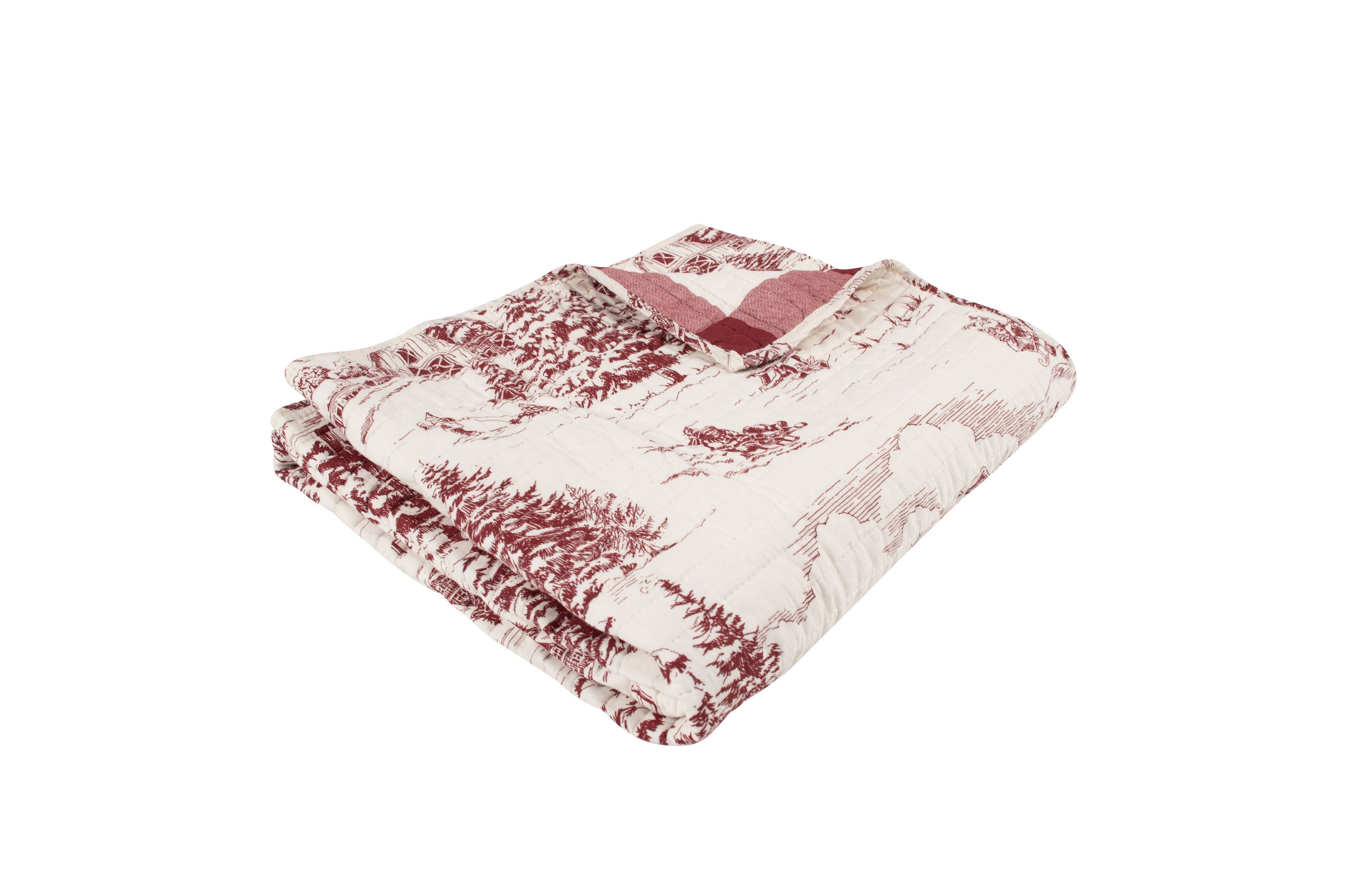 Winter Sleigh Ride Red Quilted Throw