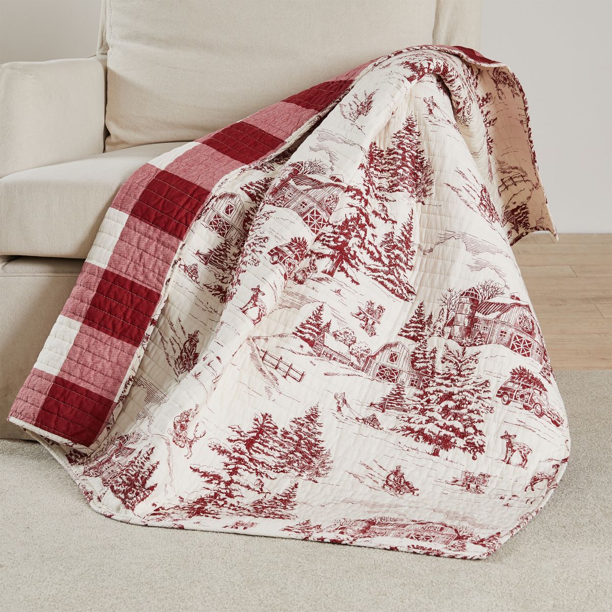 Winter Sleigh Ride Red Quilted Throw