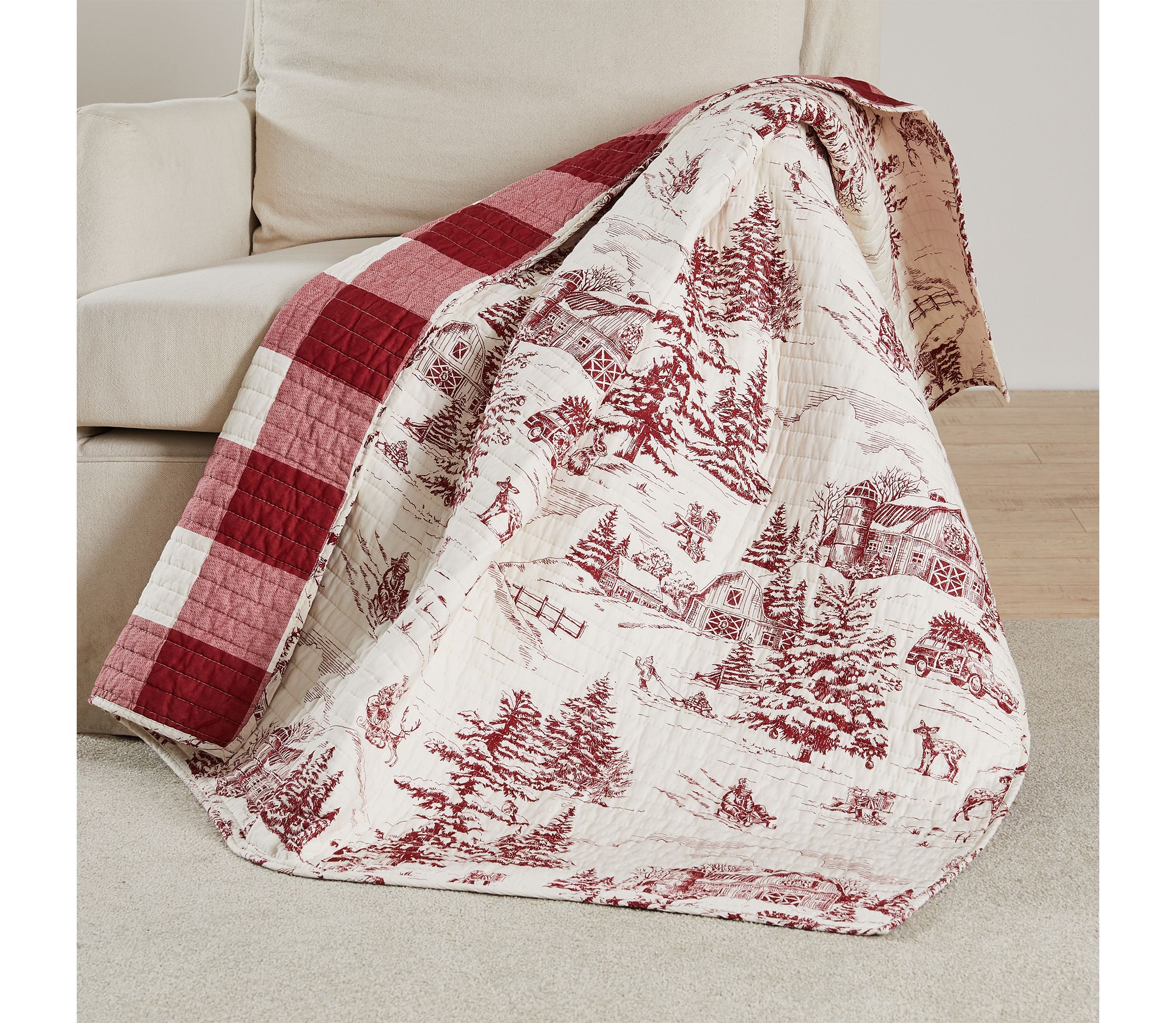 Winter Sleigh Ride Red Quilted Throw