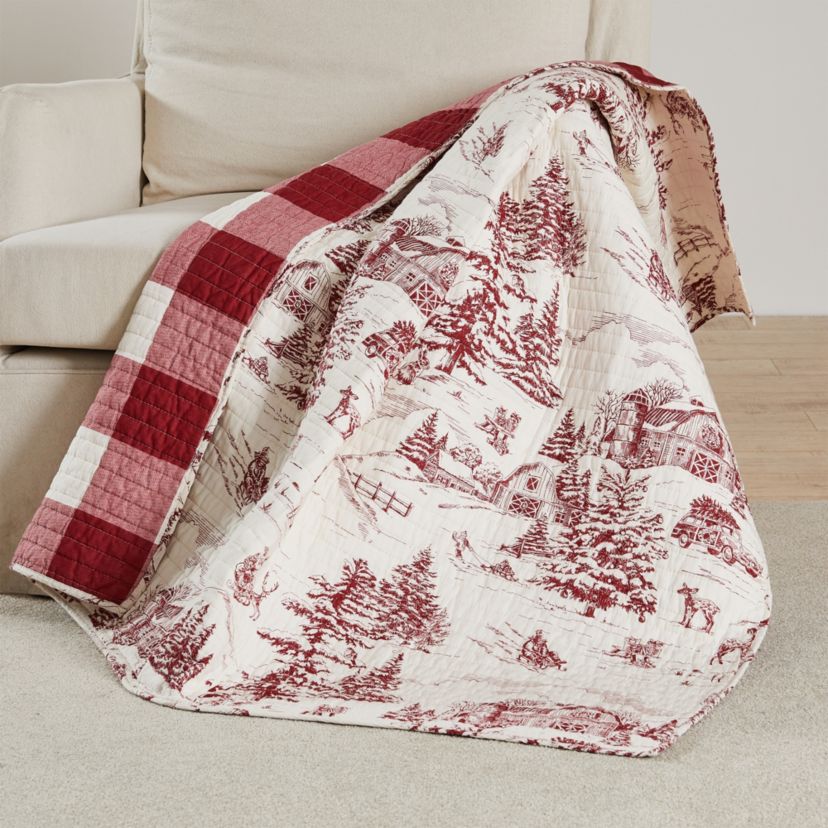 Winter Sleigh Ride Red Quilted Throw