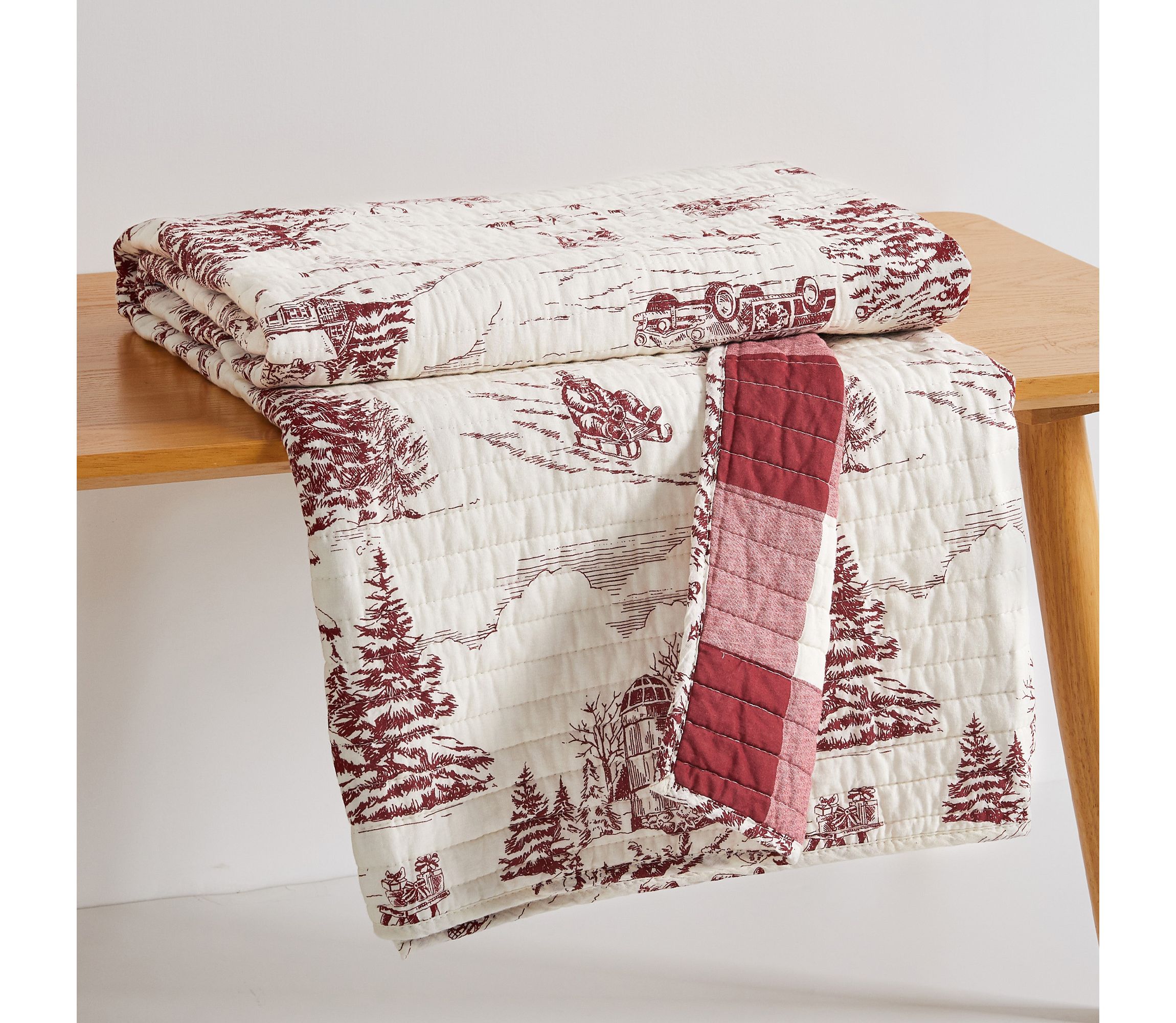 Winter Sleigh Ride Red Quilted Throw