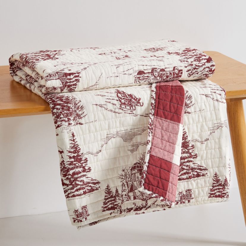Winter Sleigh Ride Red Quilted Throw