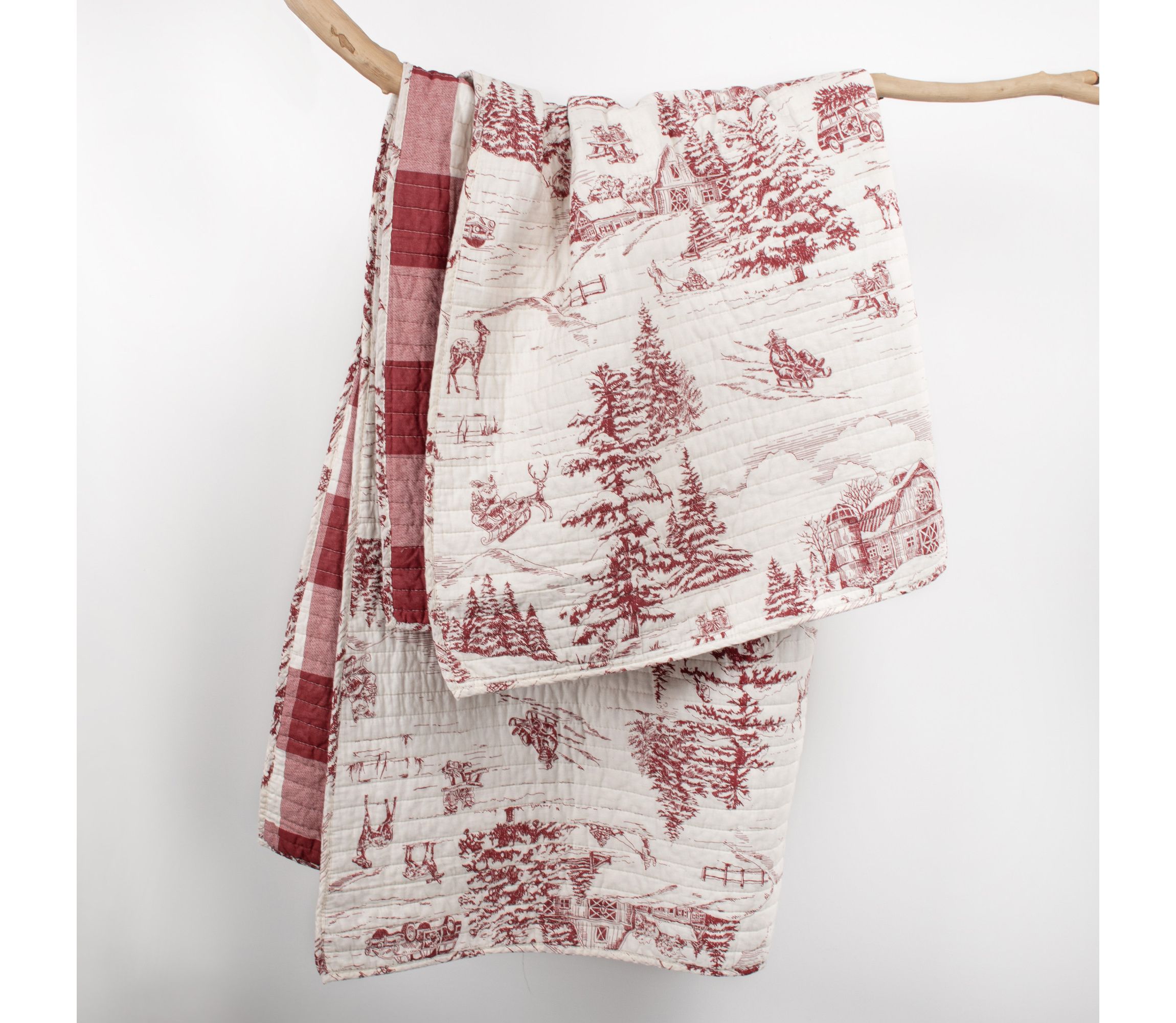 Winter Sleigh Ride Red Quilted Throw