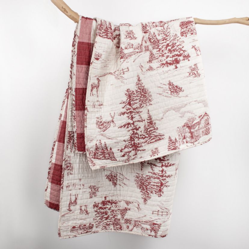 Winter Sleigh Ride Red Quilted Throw