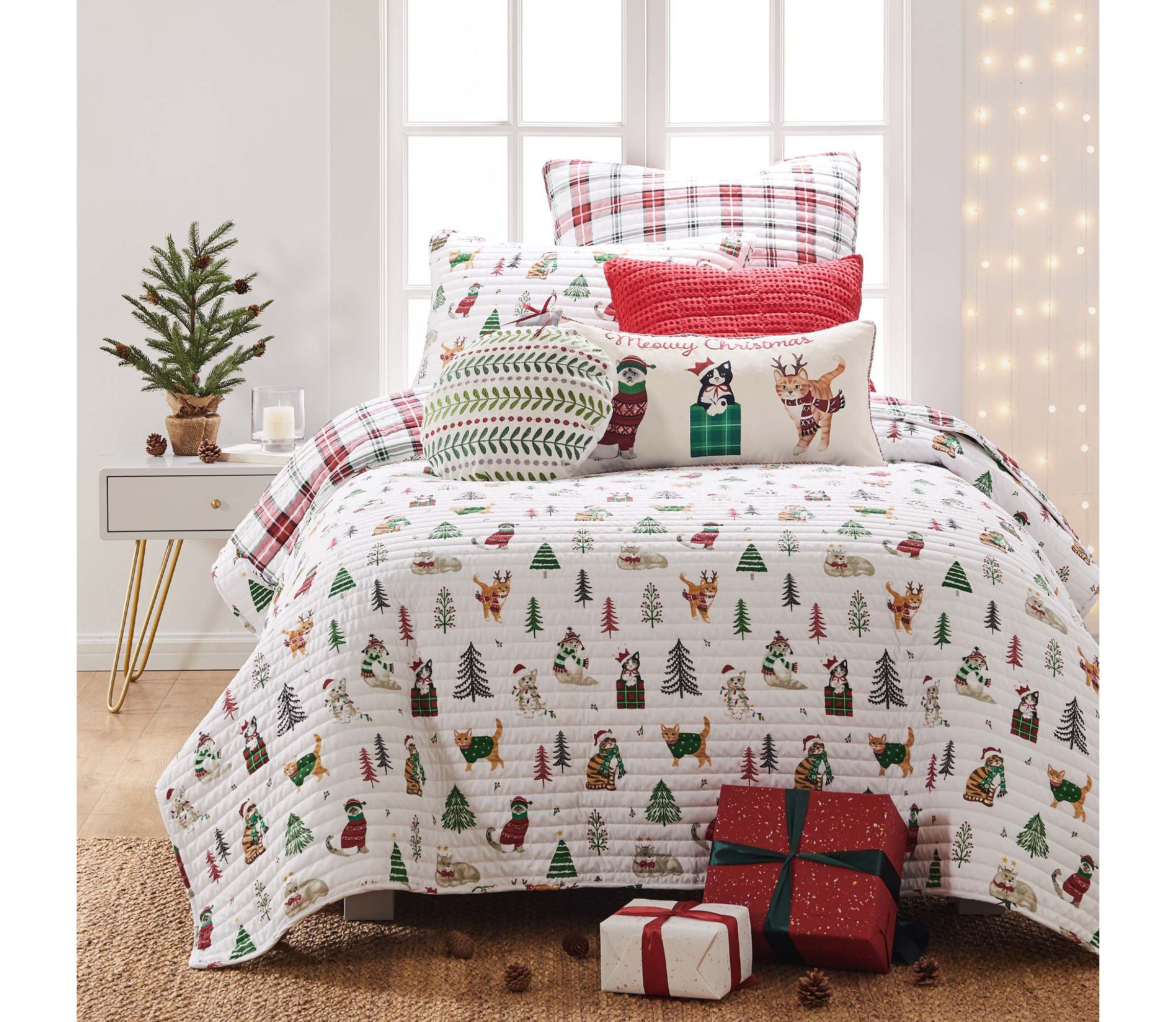 Meowy Christmas Ornament Pillow