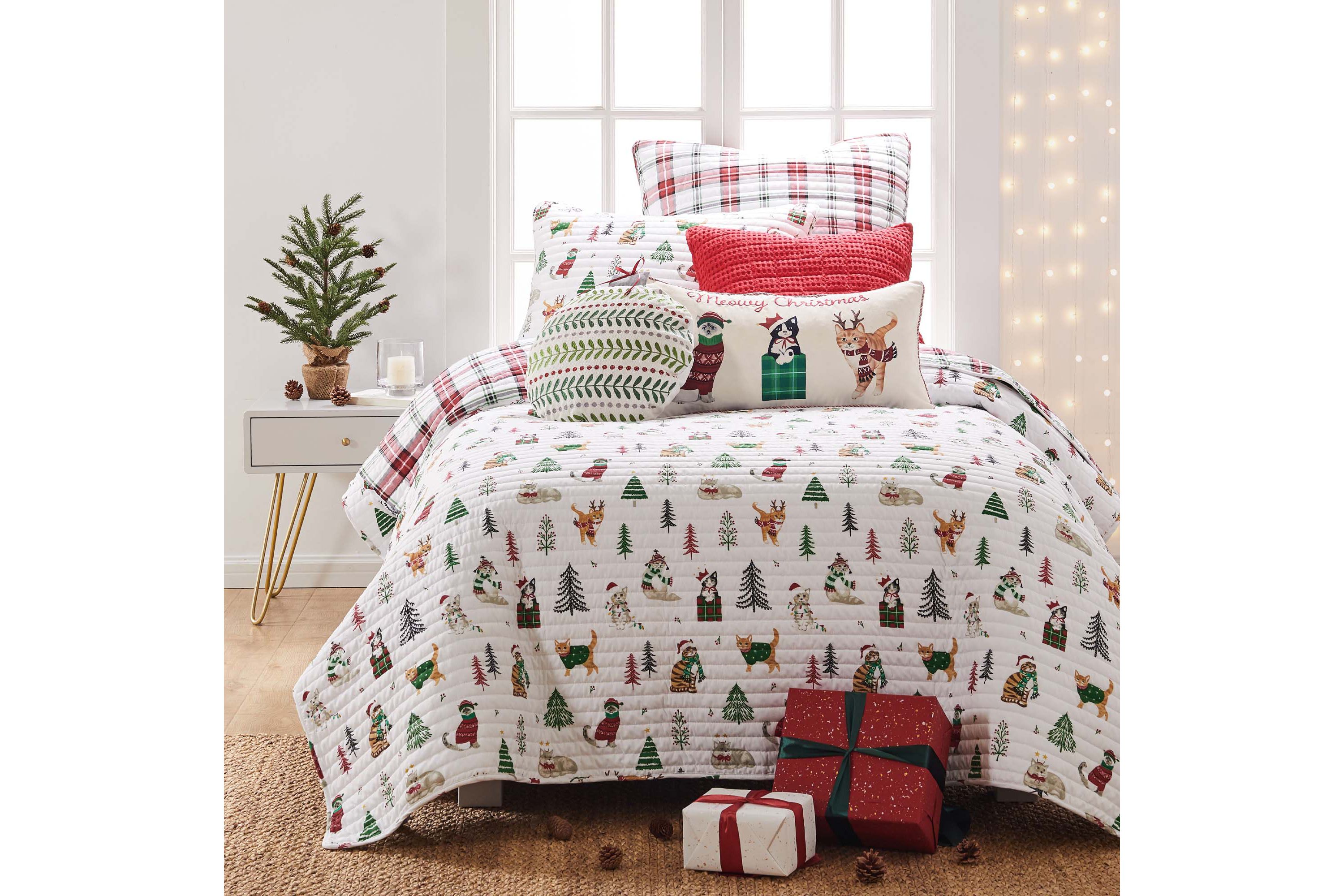 Meowy Christmas Ornament Pillow