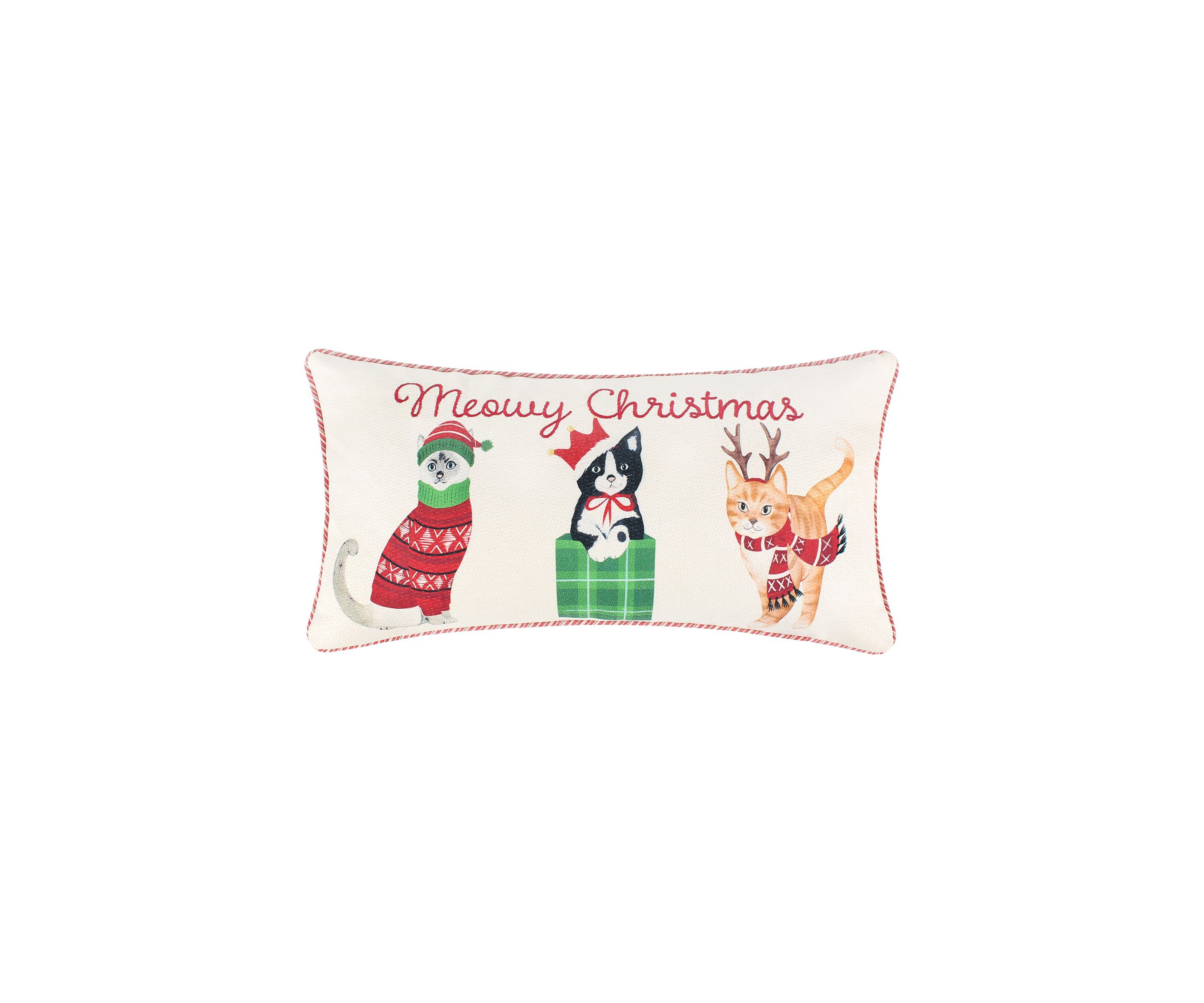 Meowy Christmas Embroidered Pillow