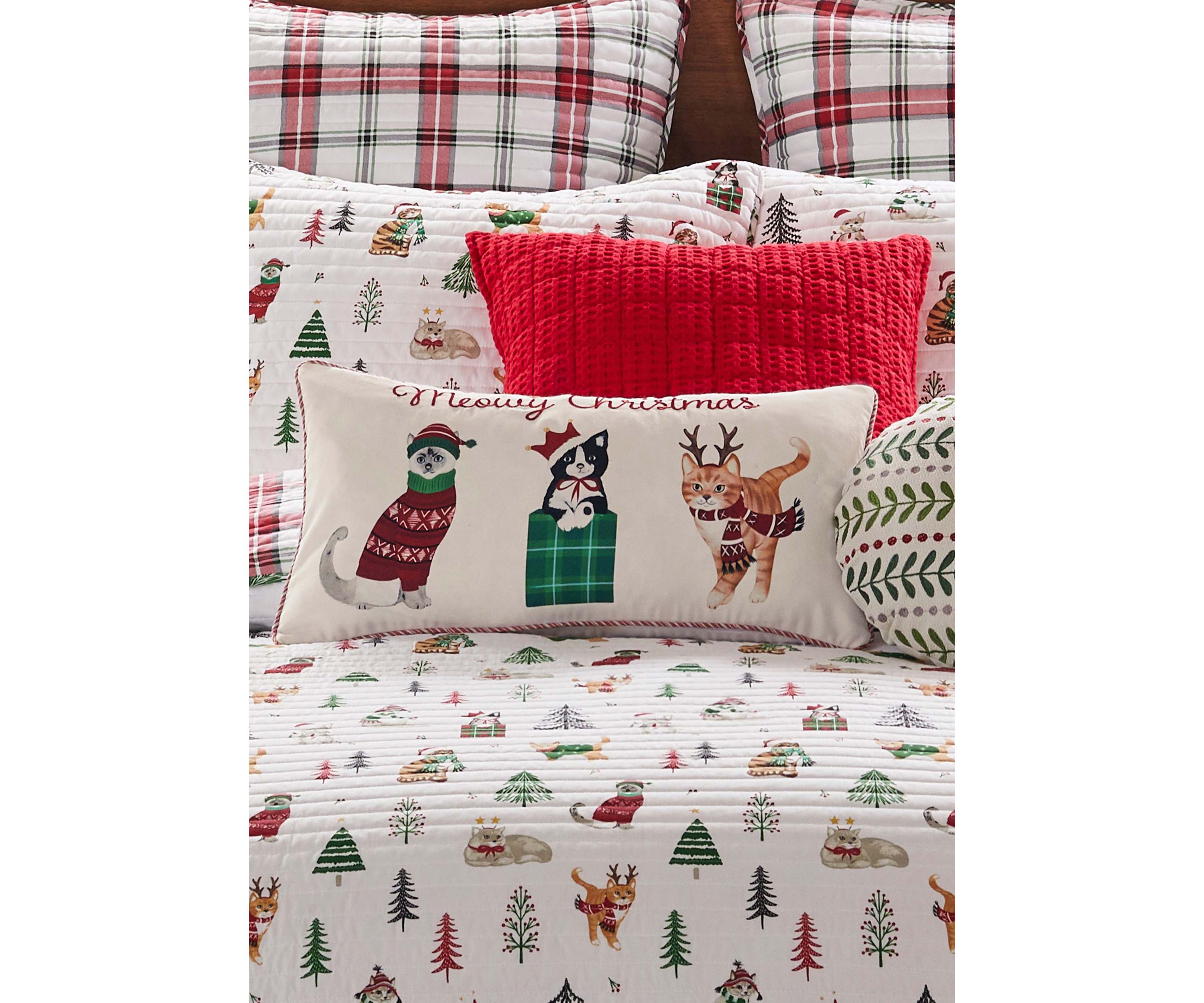 Meowy Christmas Embroidered Pillow