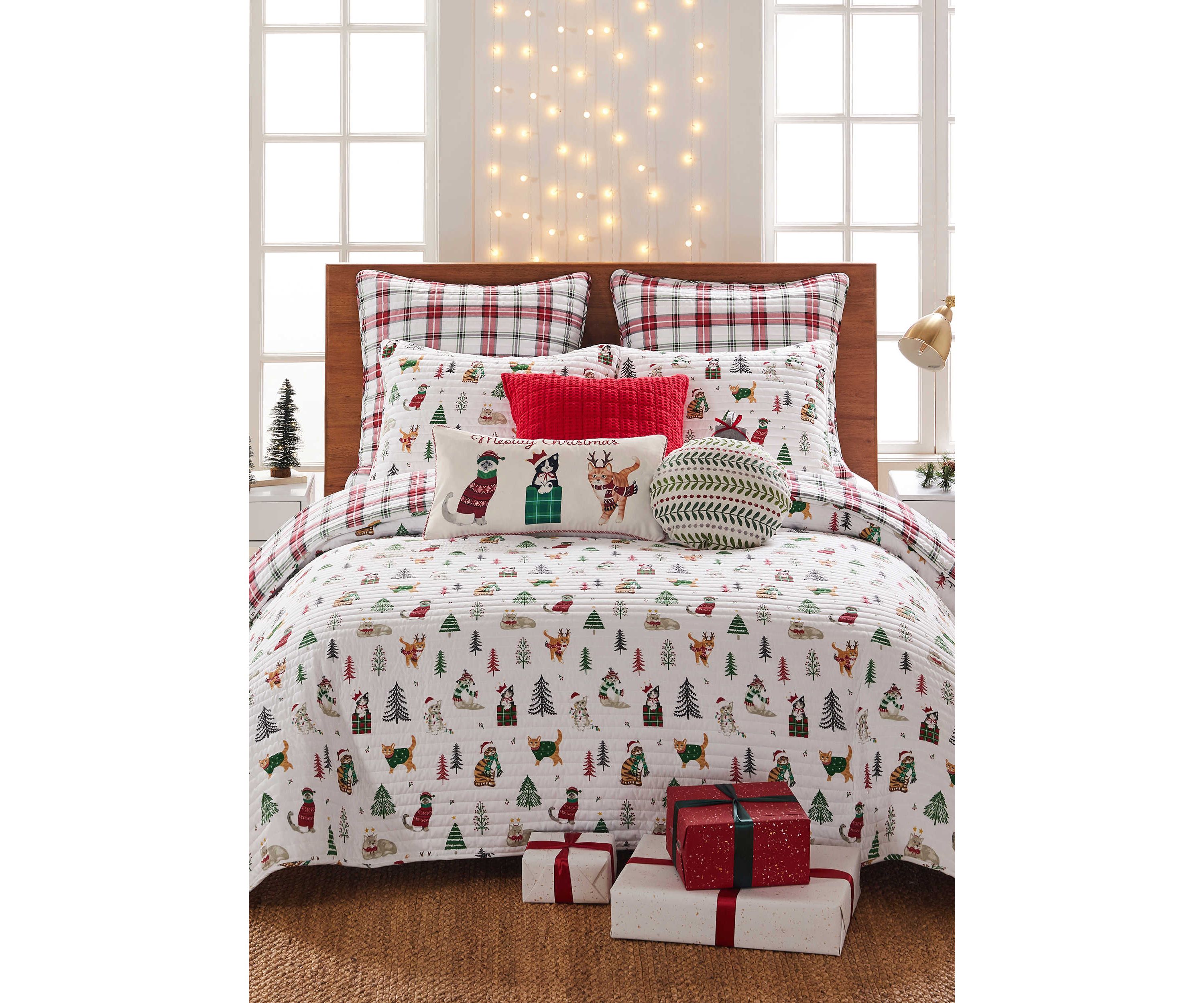 Meowy Christmas Embroidered Pillow