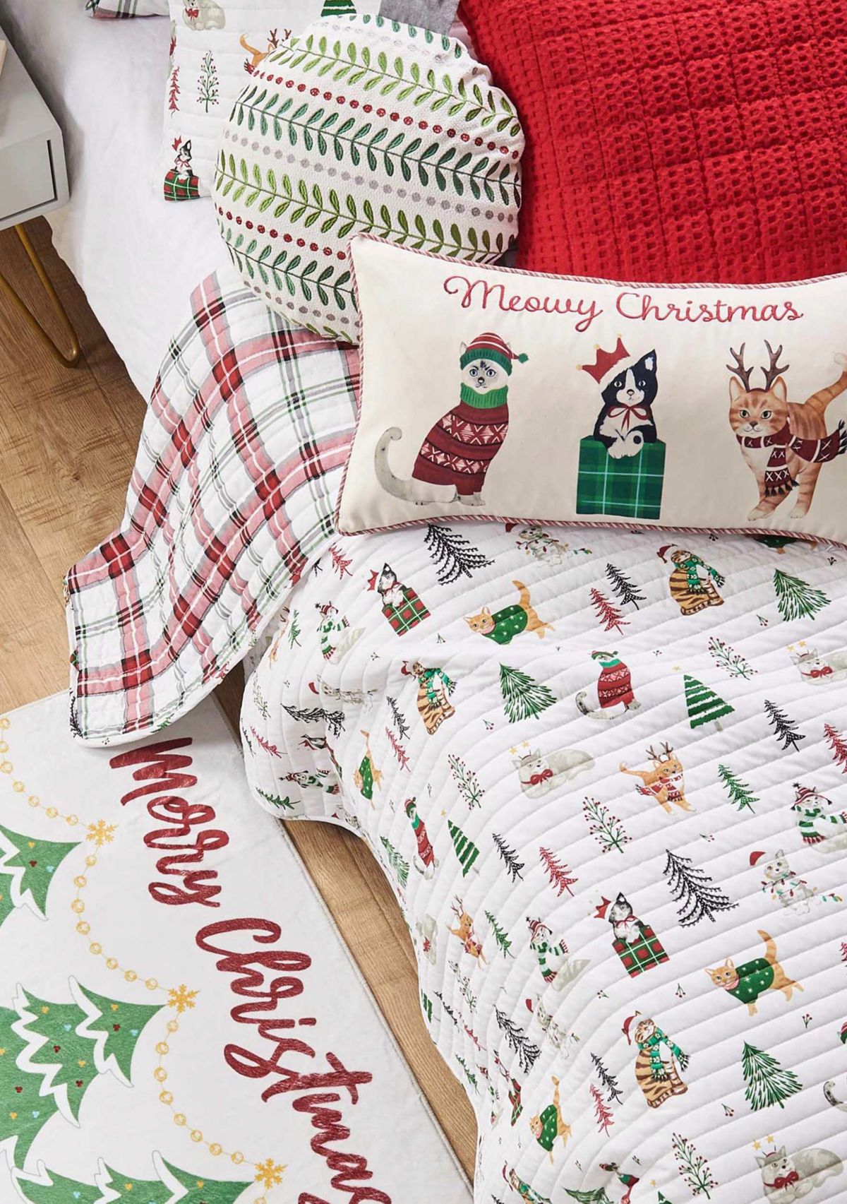 Meowy Christmas Embroidered Pillow