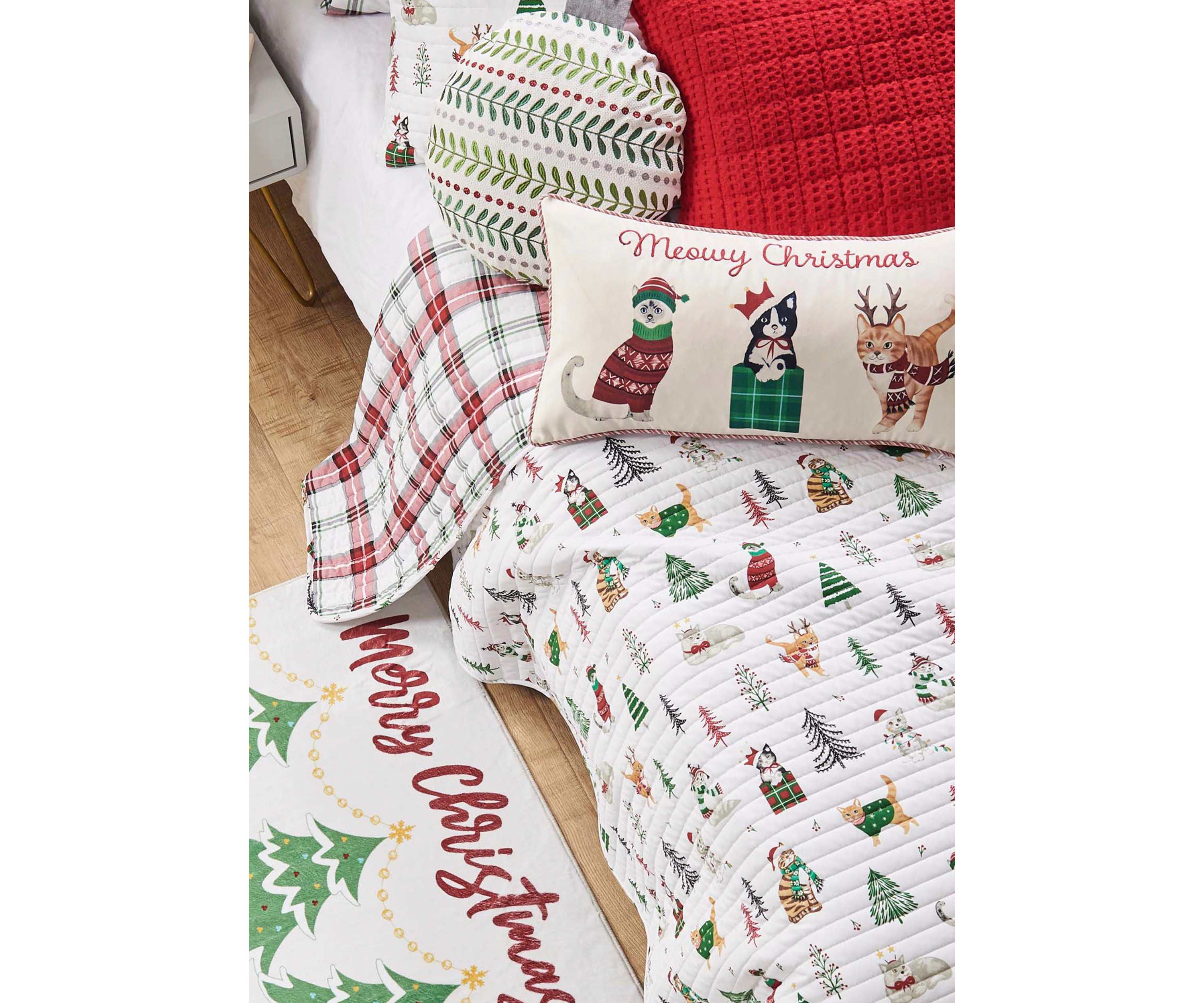 Meowy Christmas Embroidered Pillow