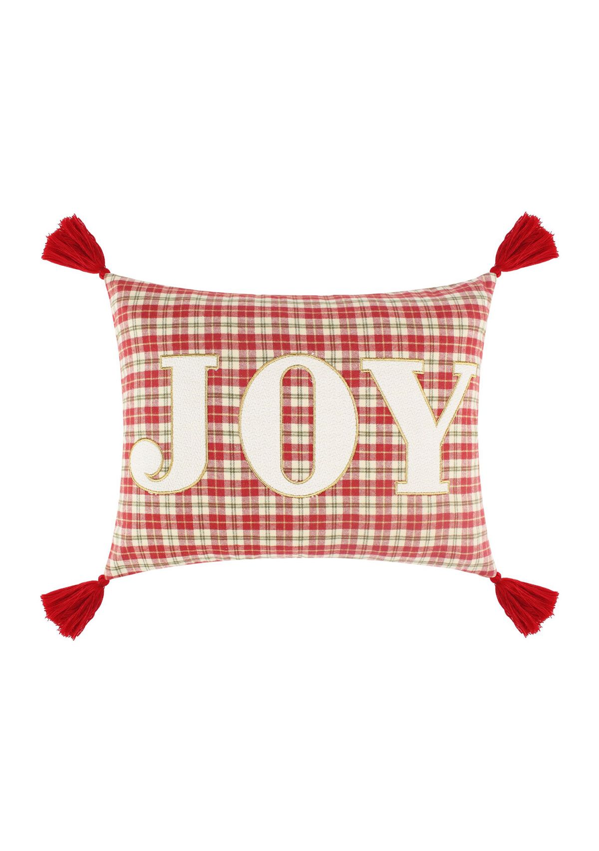 Home for Christmas Joy Plaid Pillow 14x18