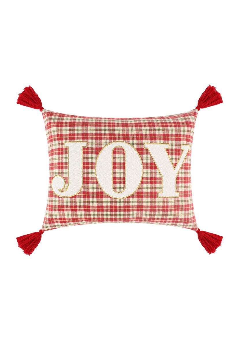 Home for Christmas Joy Plaid Pillow 14x18