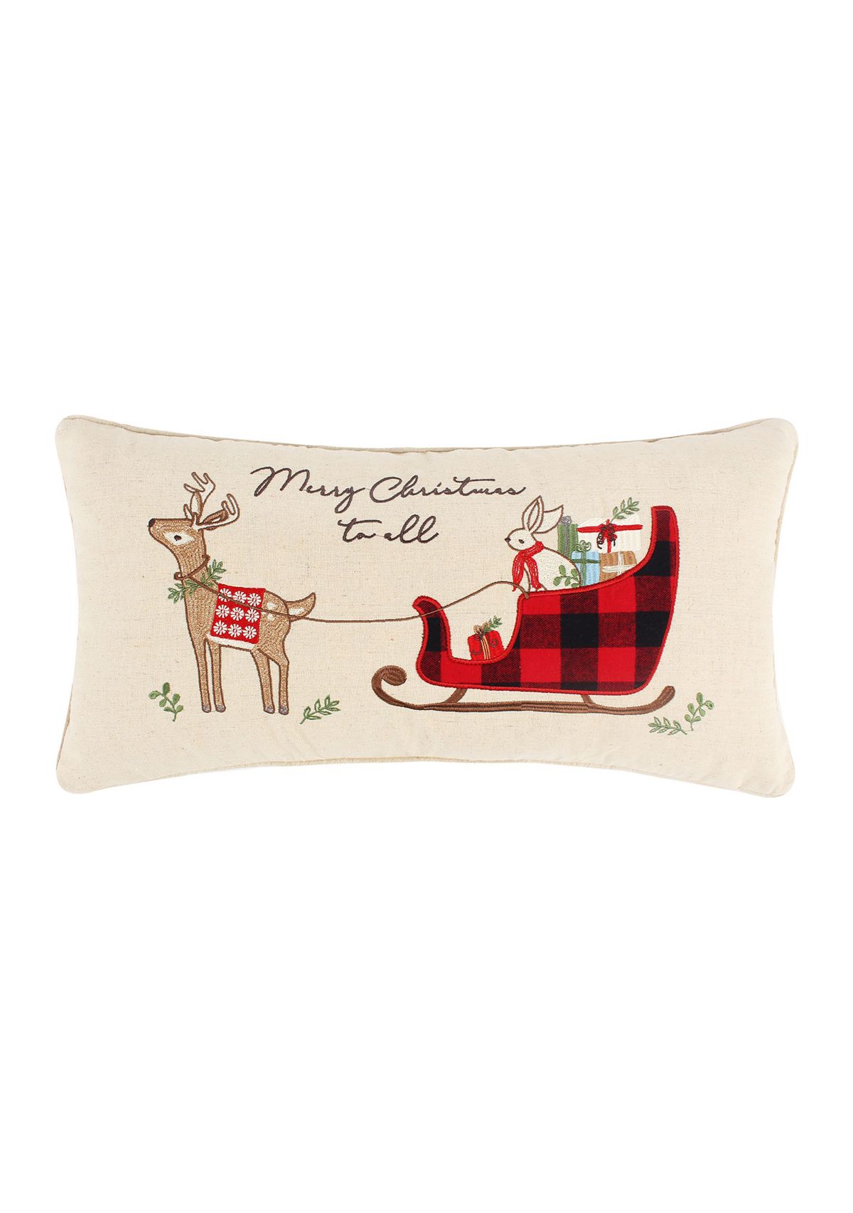 Home for Christmas Bunny Christmas Pillow - 12" x 24"
