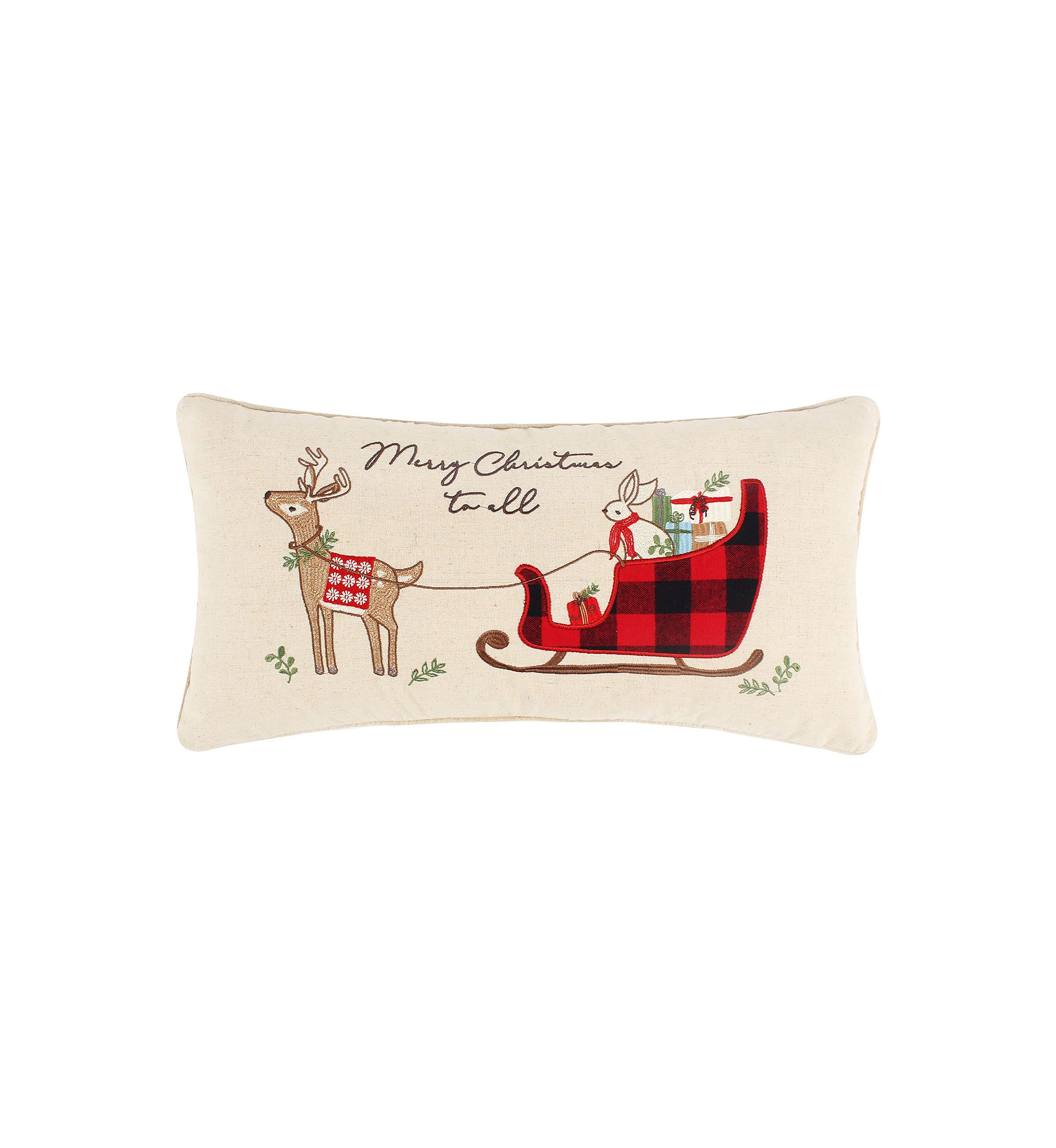 Home for Christmas Bunny Christmas Pillow - 12" x 24"