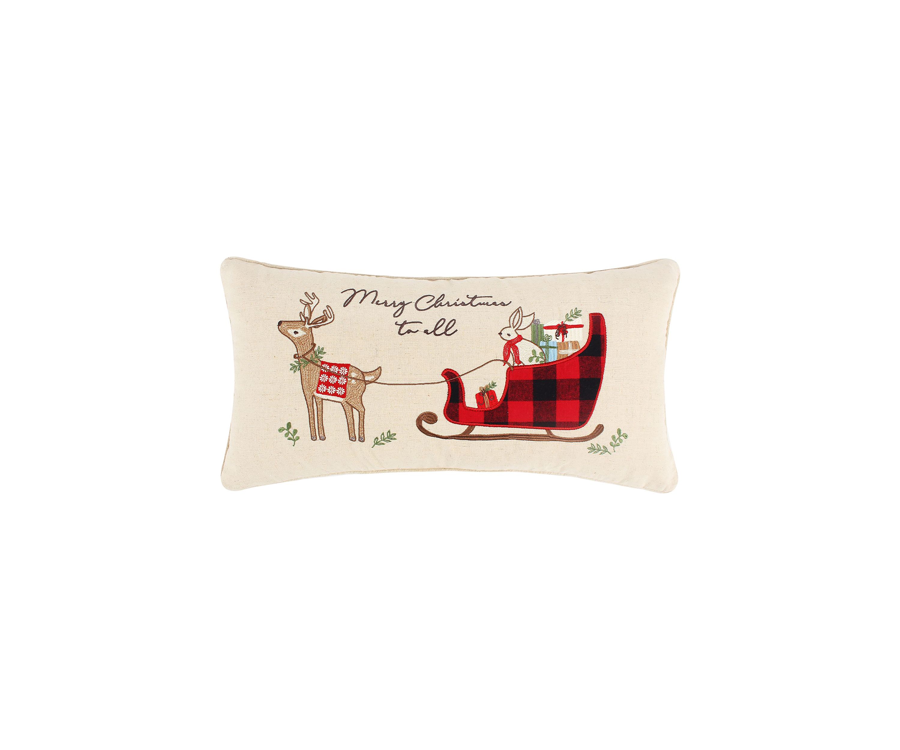Home for Christmas Bunny Christmas Pillow - 12" x 24"