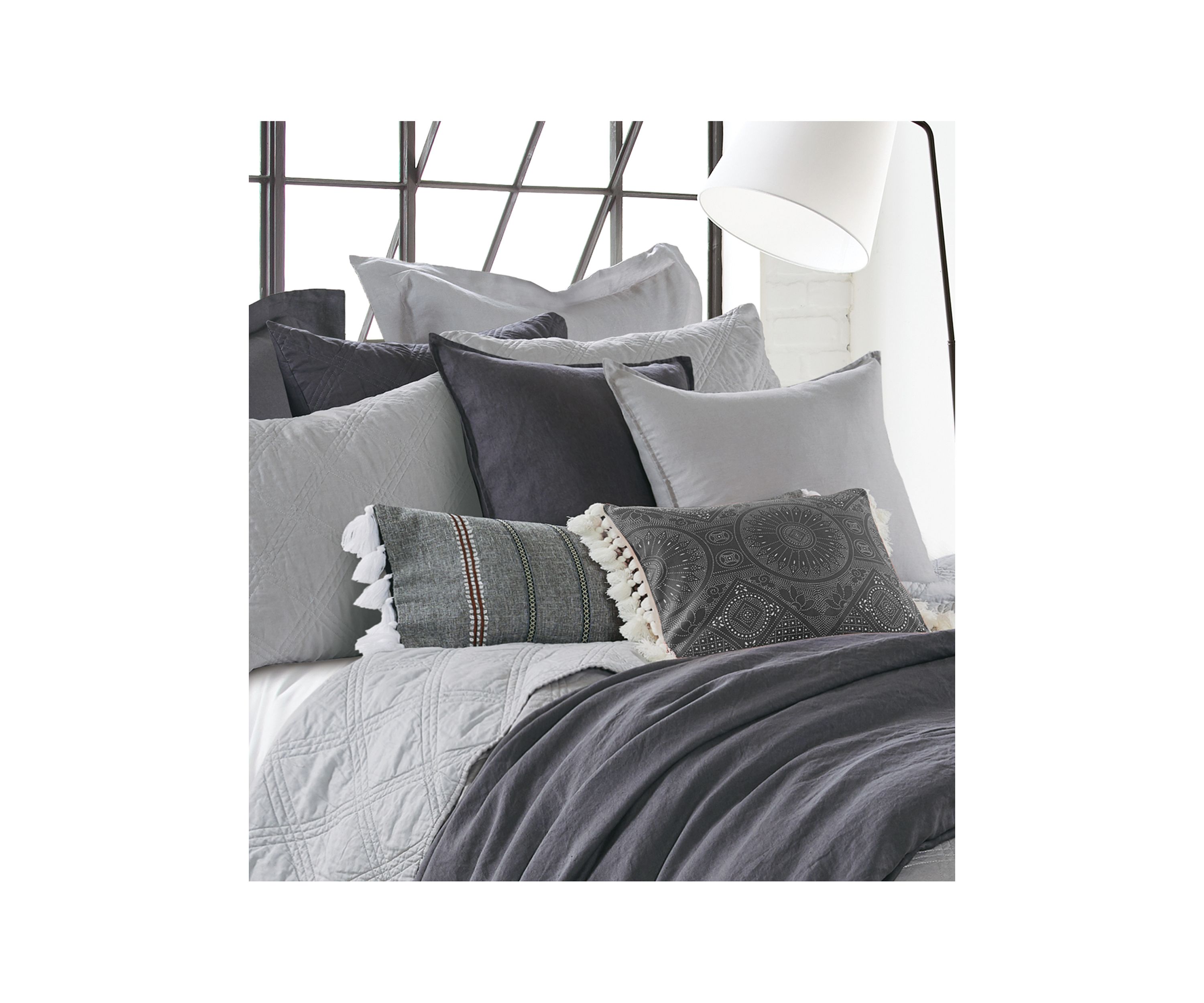 Black Pieced Appliqué Tassel Pillow