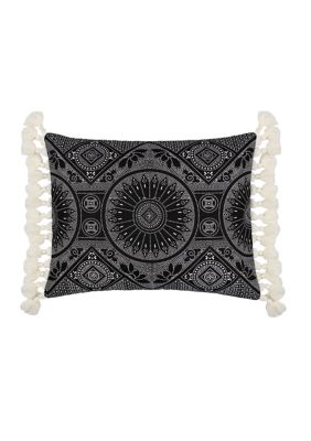 Black Pieced Appliqué Tassel Pillow