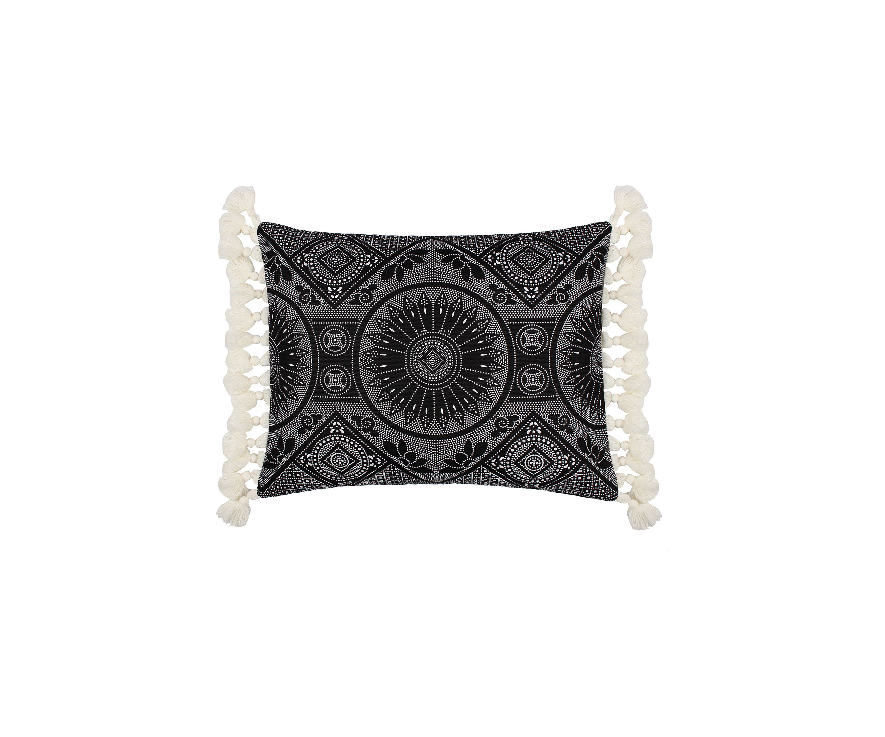 Black Pieced Appliqué Tassel Pillow