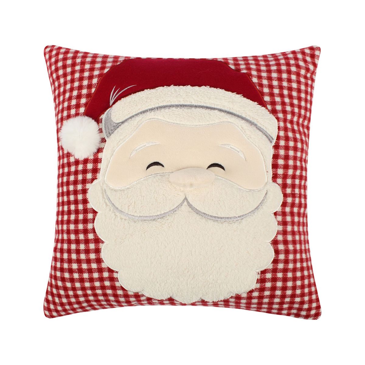 Peppermint Plaid Santa Applique Pillow 18x18