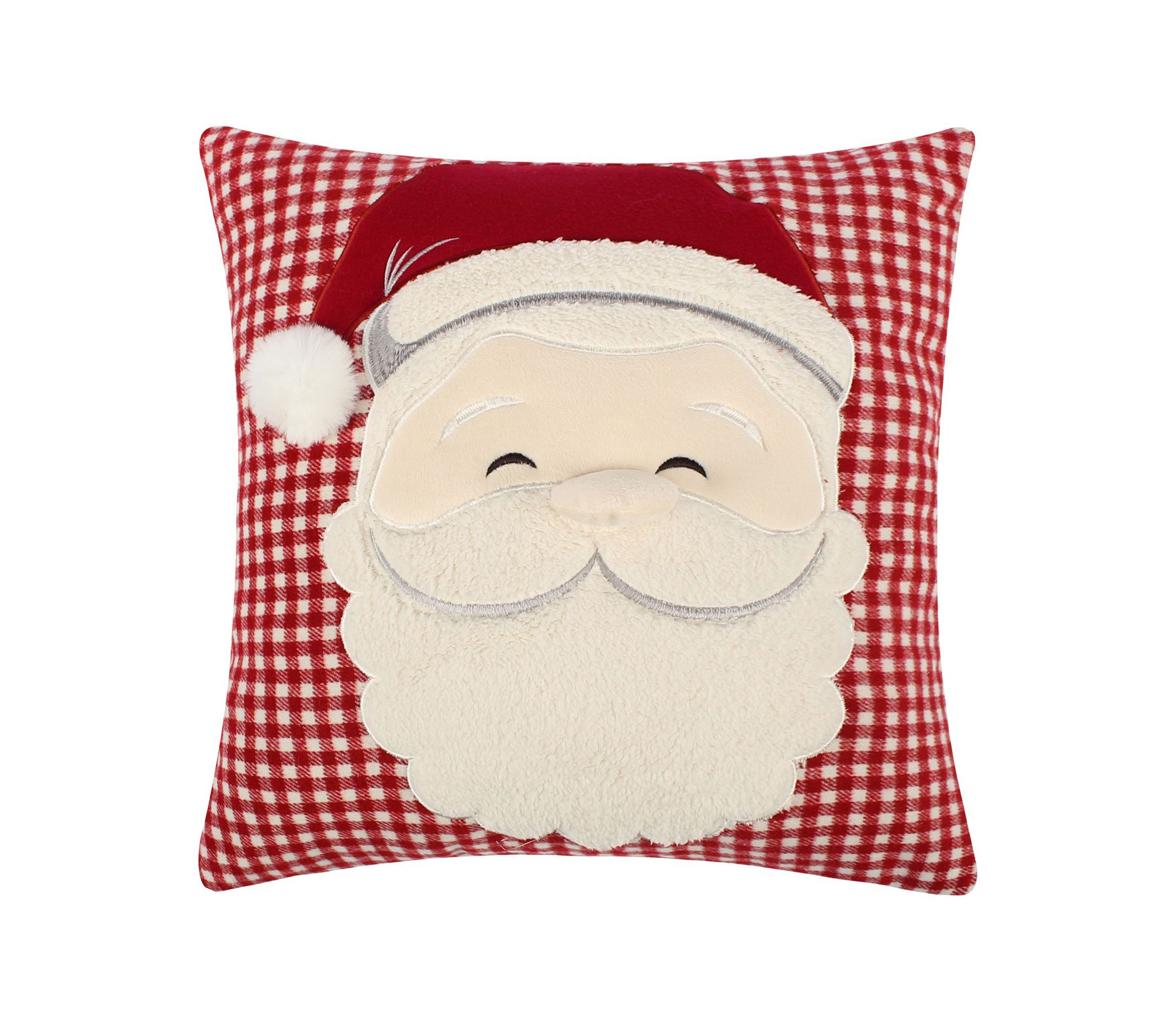Peppermint Plaid Santa Applique Pillow 18x18