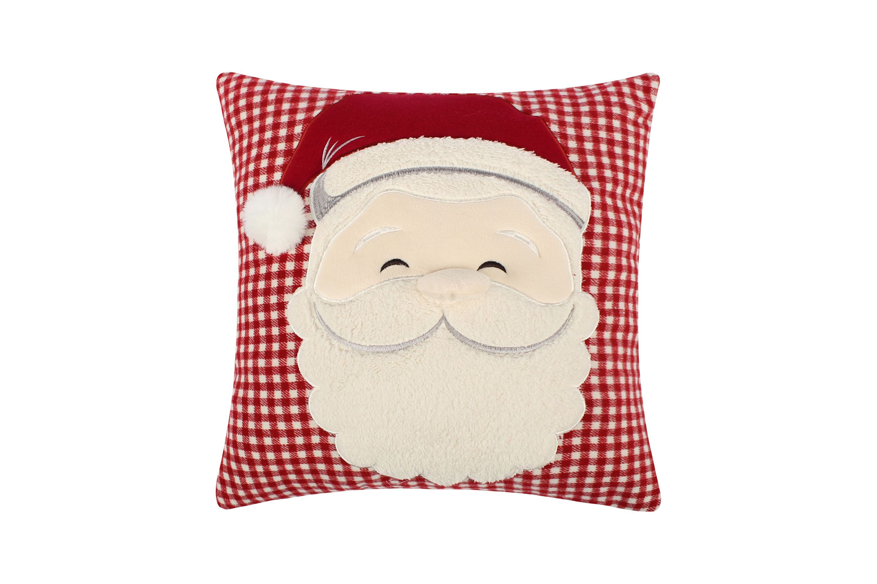 Peppermint Plaid Santa Applique Pillow 18x18