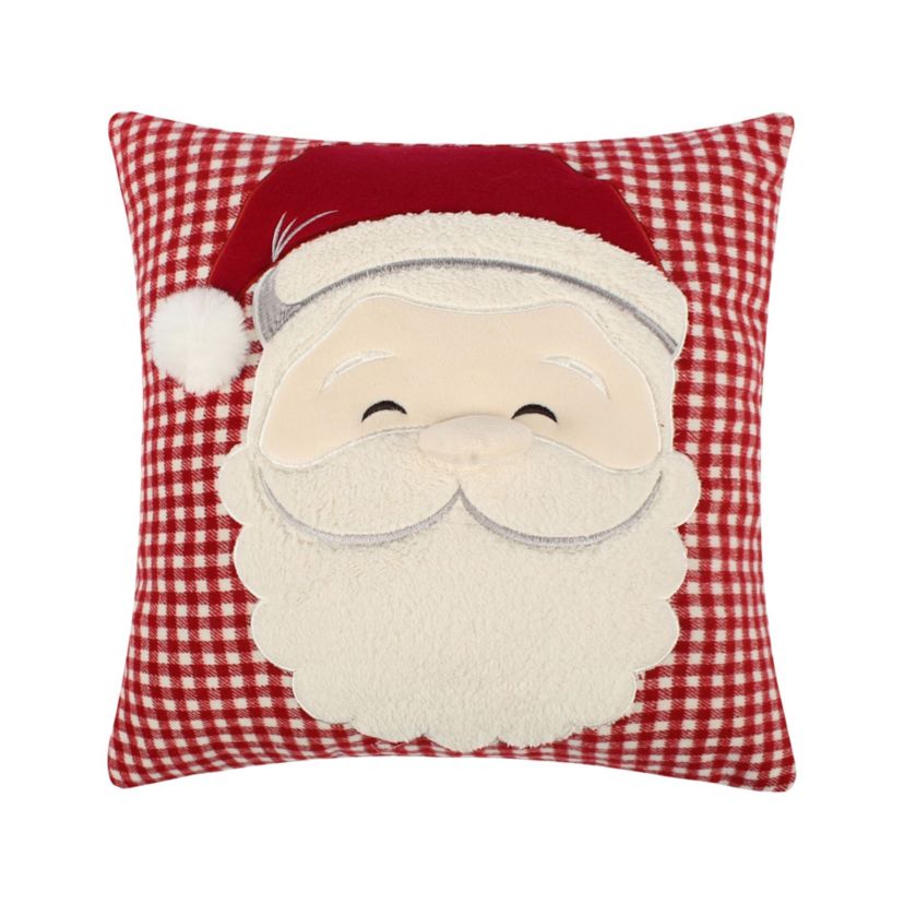 Peppermint Plaid Santa Applique Pillow 18x18