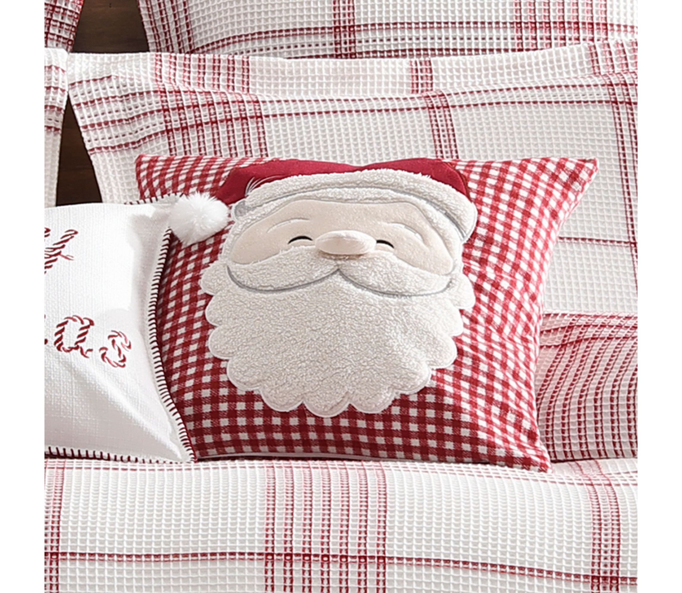 Peppermint Plaid Santa Applique Pillow 18x18