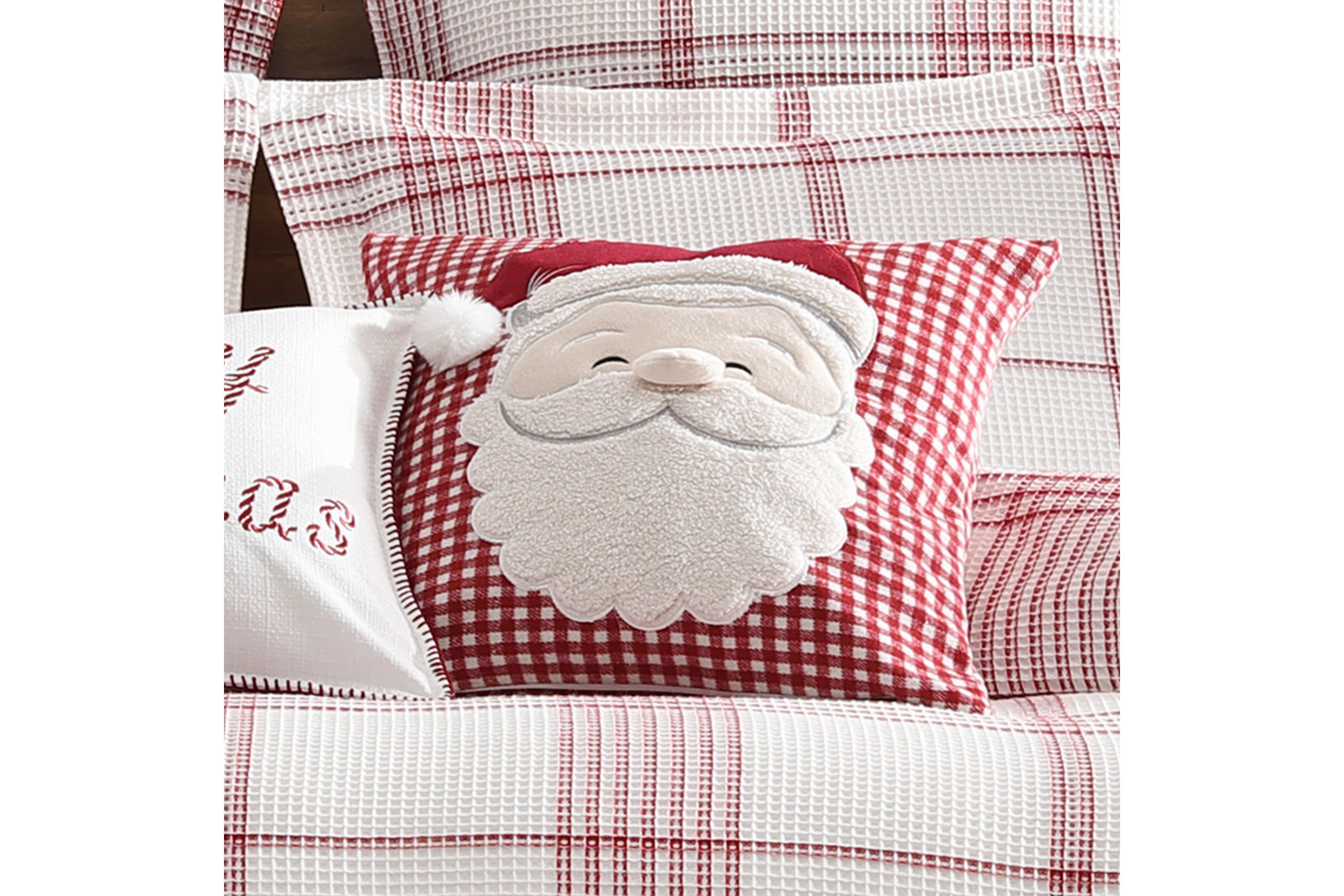 Peppermint Plaid Santa Applique Pillow 18x18