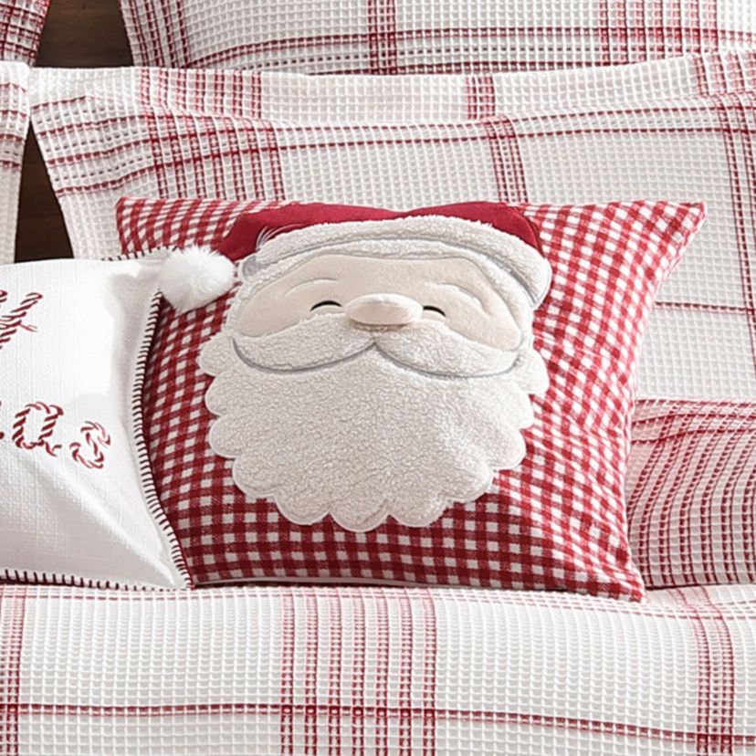 Peppermint Plaid Santa Applique Pillow 18x18