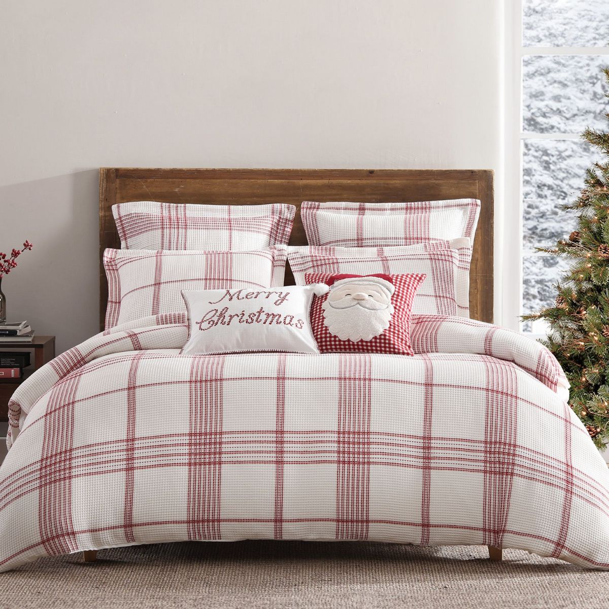 Peppermint Plaid Santa Applique Pillow 18x18