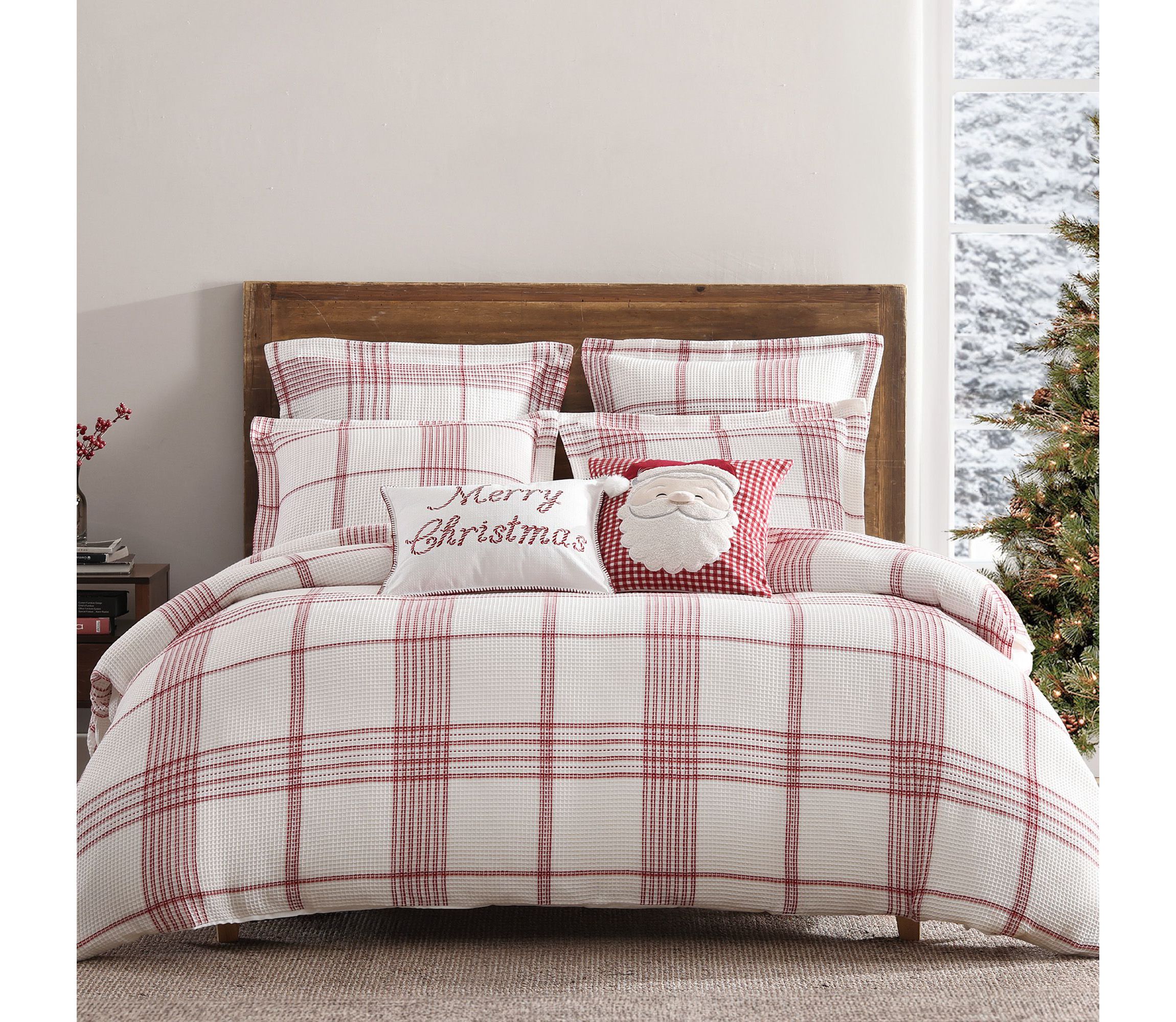 Peppermint Plaid Santa Applique Pillow 18x18