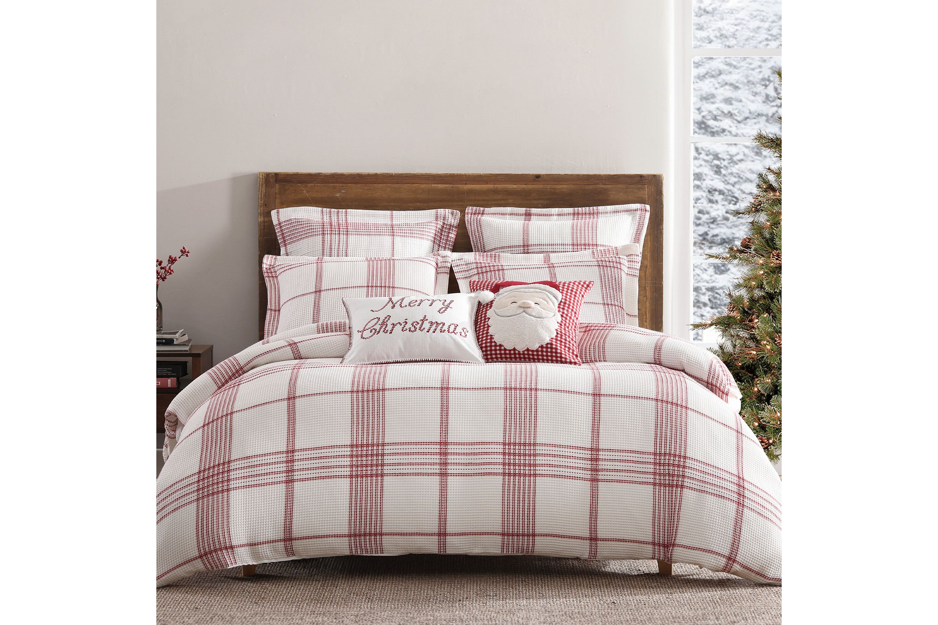 Peppermint Plaid Santa Applique Pillow 18x18