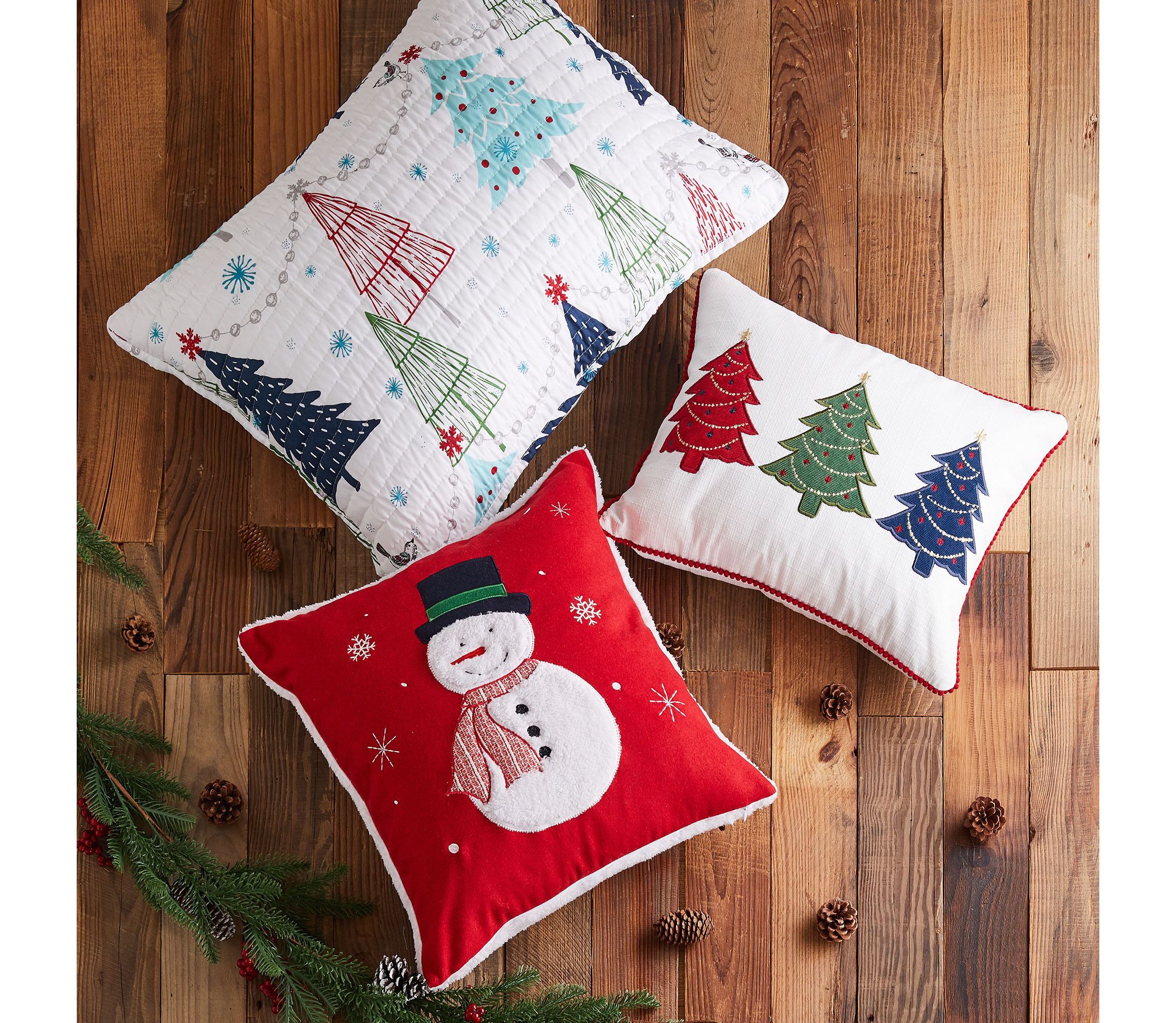 White Pine Applique Snowman Pillow 18x18