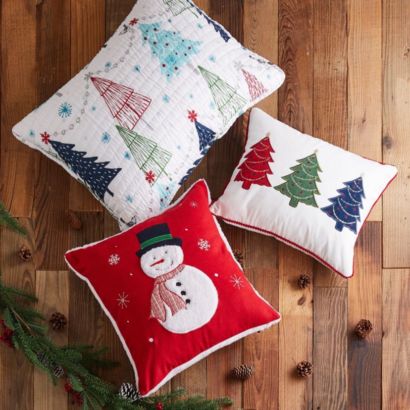 White Pine Applique Snowman Pillow 18x18