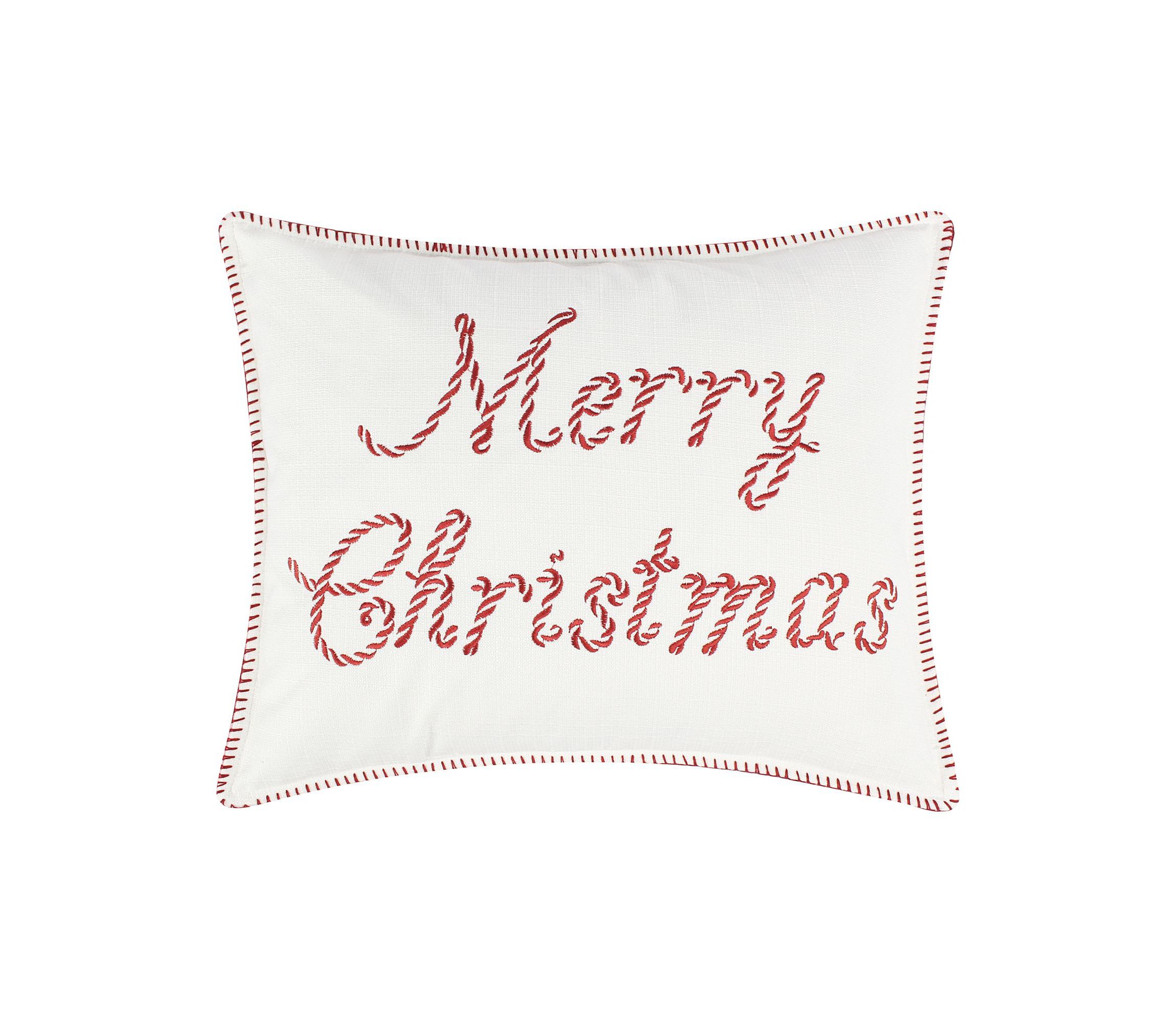 Peppermint Plaid Merry Christmas Pillow 14x18