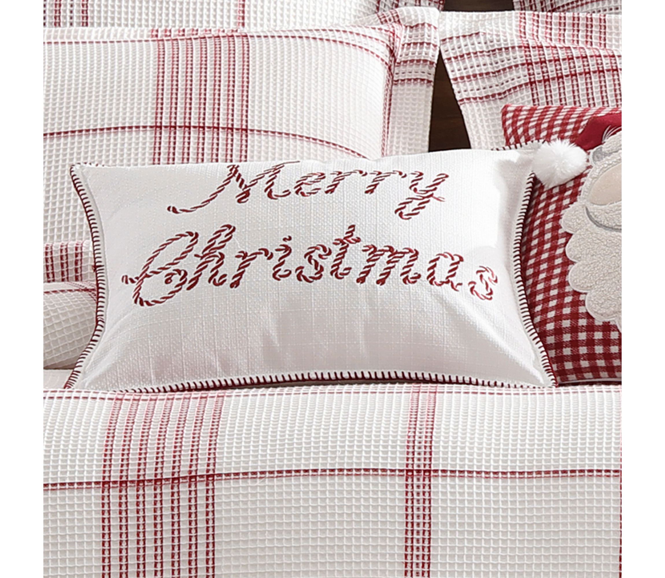 Peppermint Plaid Merry Christmas Pillow 14x18