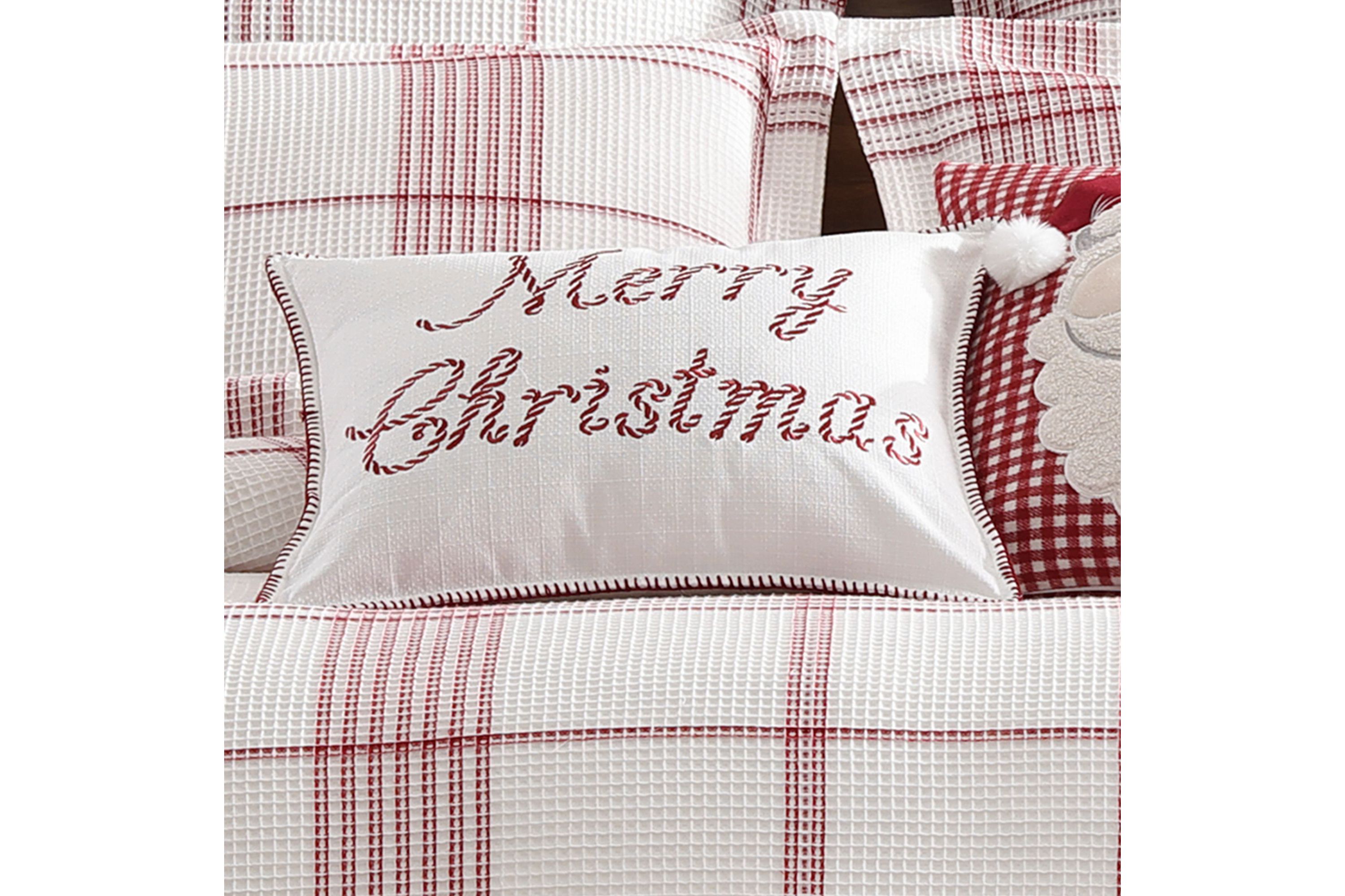 Peppermint Plaid Merry Christmas Pillow 14x18