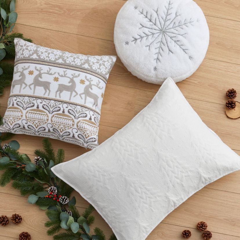 O Christmas Tree White Reindeer Dance Pillow 18x18