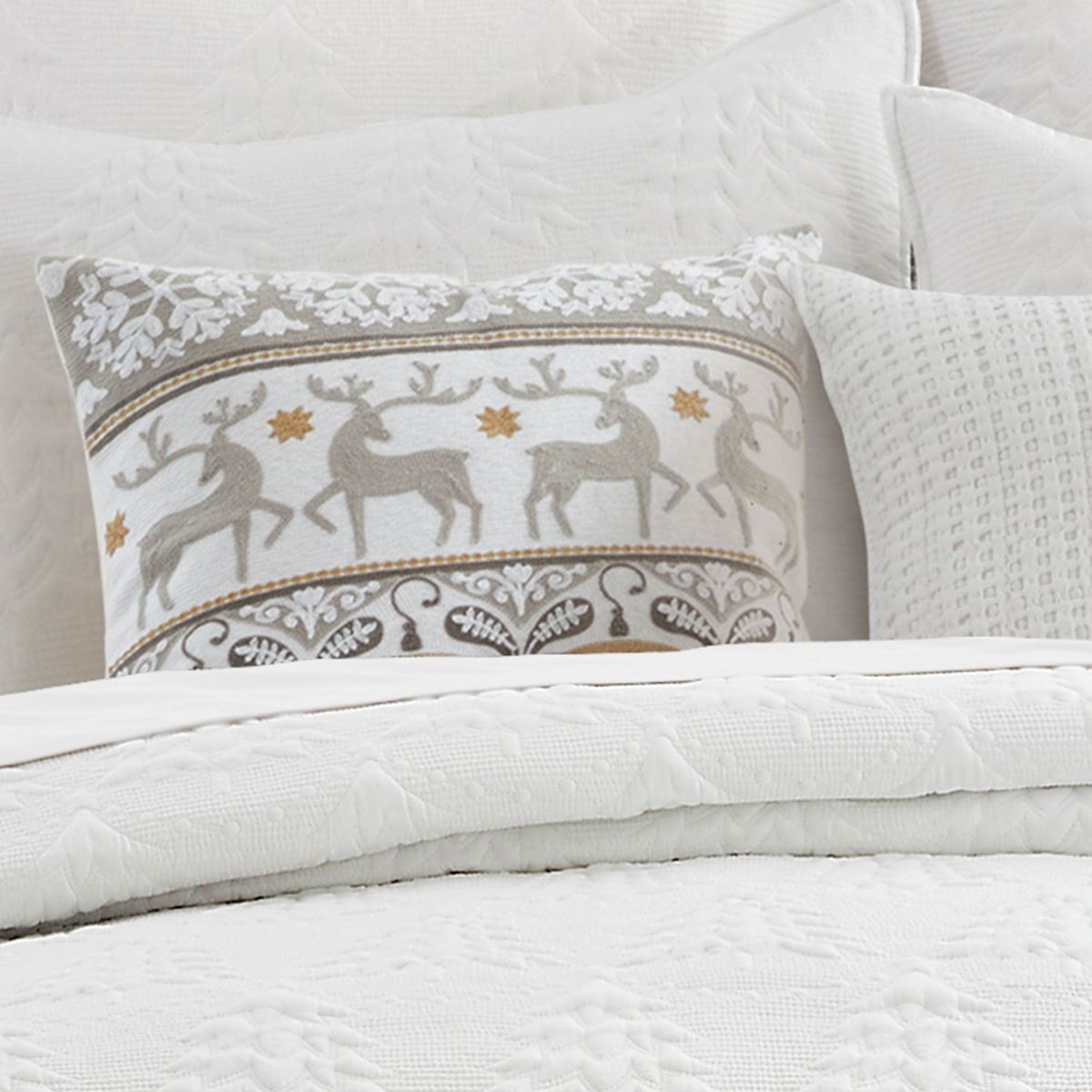 O Christmas Tree White Reindeer Dance Pillow 18x18