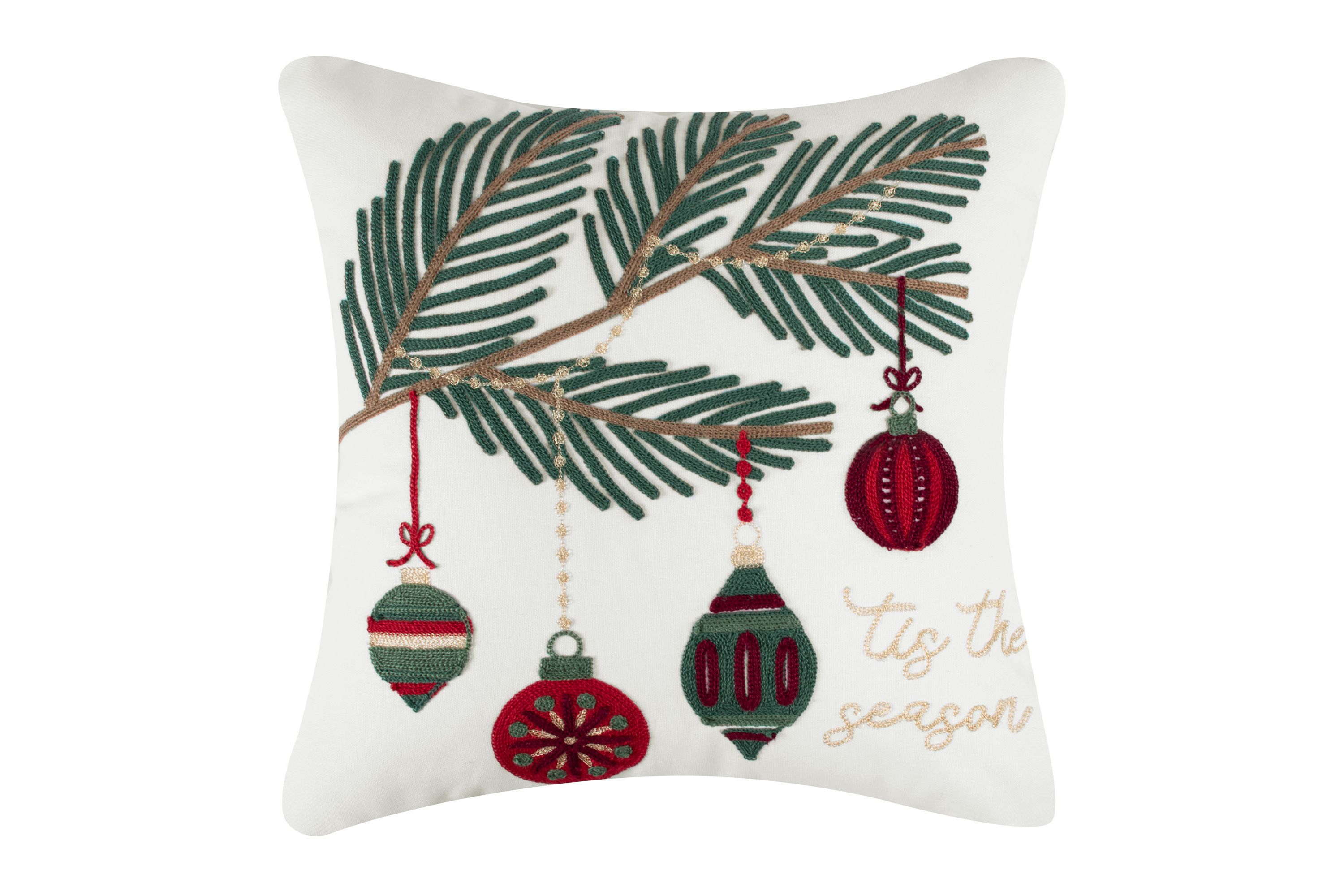 O Christmas Tree Green Tis the Seasson Embroidered Pillow 18x18