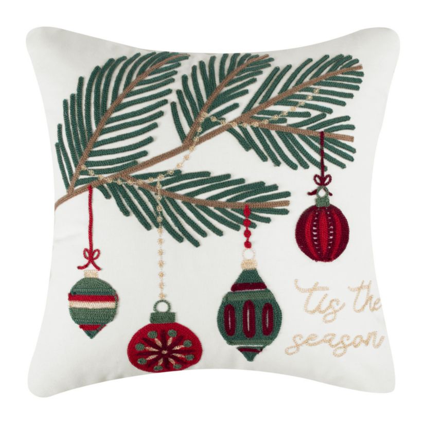 O Christmas Tree Green Tis the Seasson Embroidered Pillow 18x18