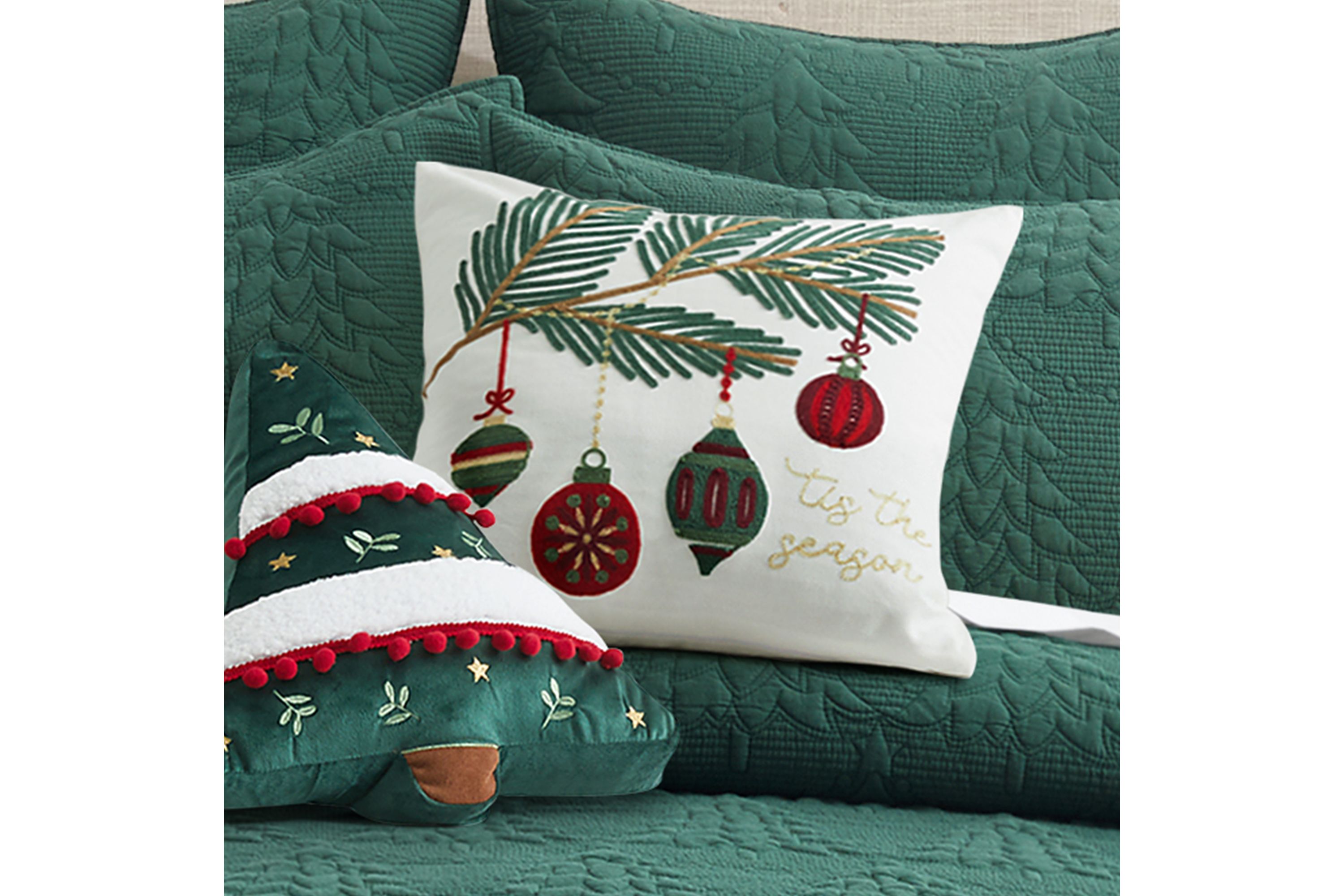 O Christmas Tree Green Tis the Seasson Embroidered Pillow 18x18
