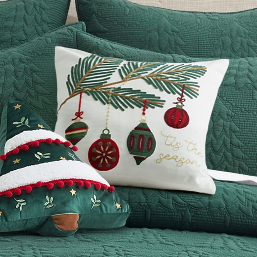 O Christmas Tree Green Tis the Seasson Embroidered Pillow 18x18