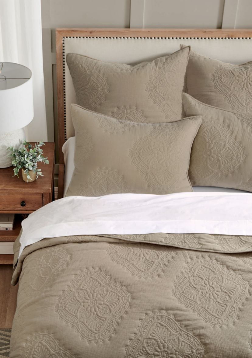 Muslin Stitch Taupe Euro Sham Set of 2