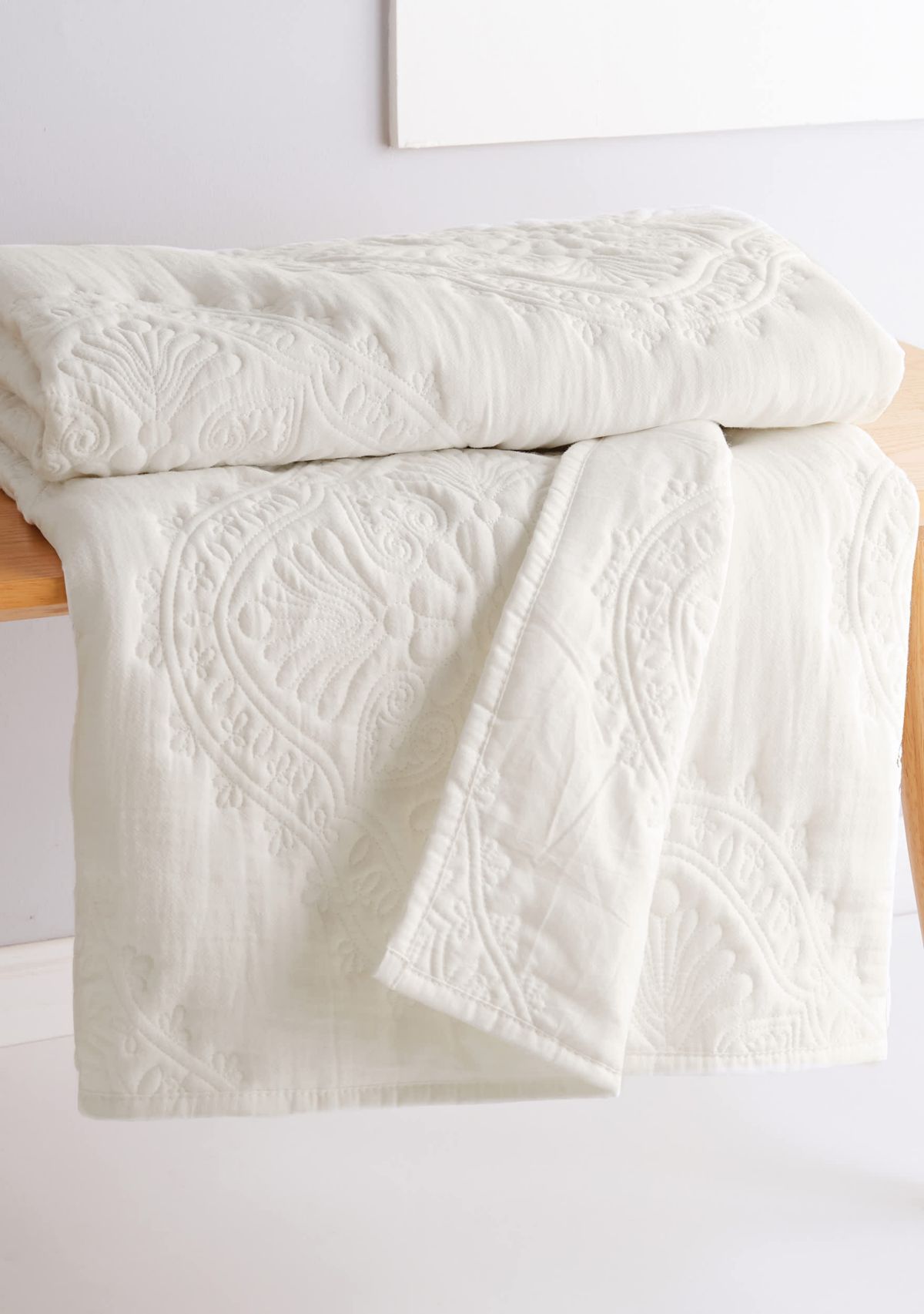 Levtex Home Muslin Stitch Cream Quilted Throw | Belk