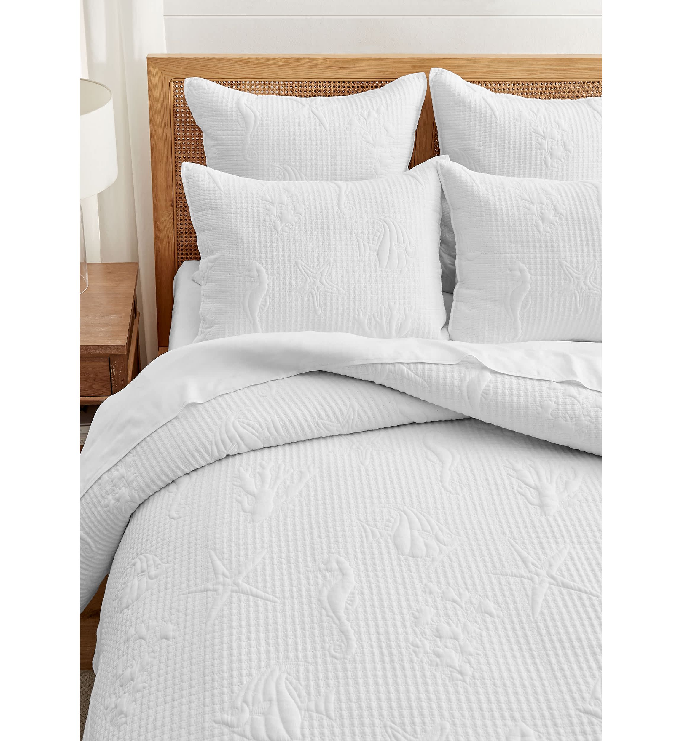 Cross Stitch Sea White Euro Sham Set of 2