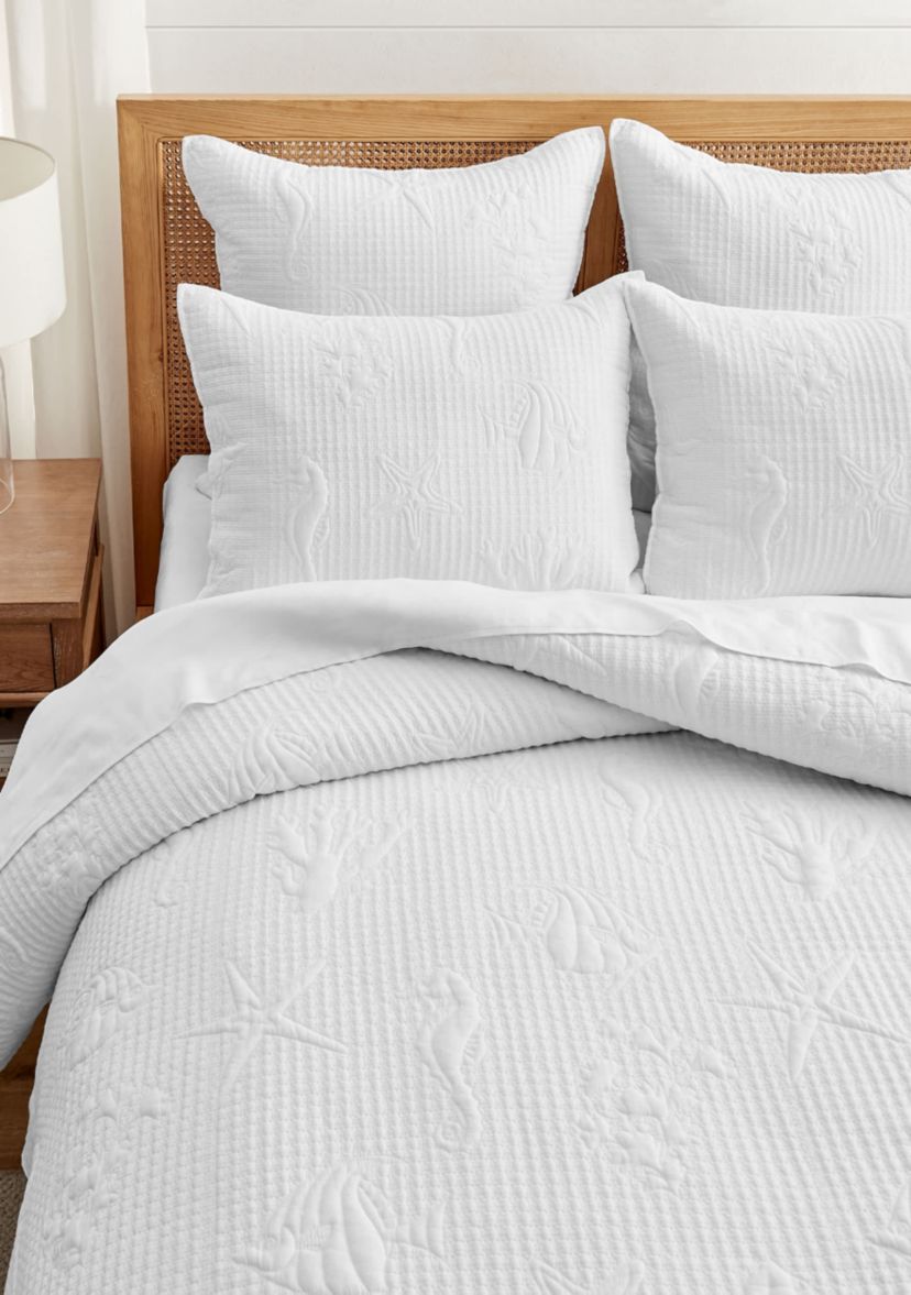 Cross Stitch Sea White Euro Sham Set of 2
